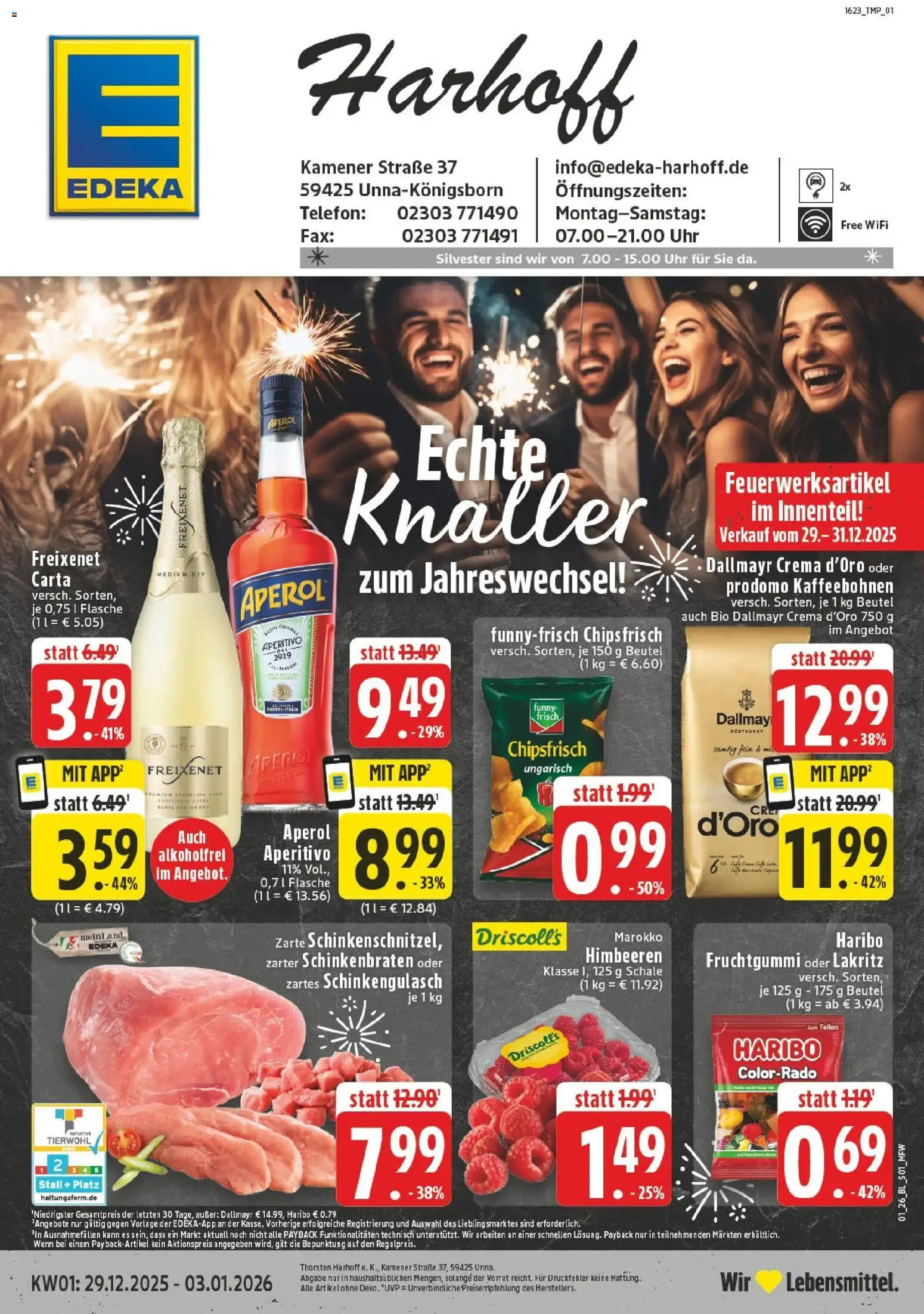 Vorschau von dem Prospekt des Geschäftes Edeka, gültig ab dem 28.12.2025 - Chips, Uhr, Telefon, Haribo, Aperol, Dallmayr, Funny frisch, Freixenet