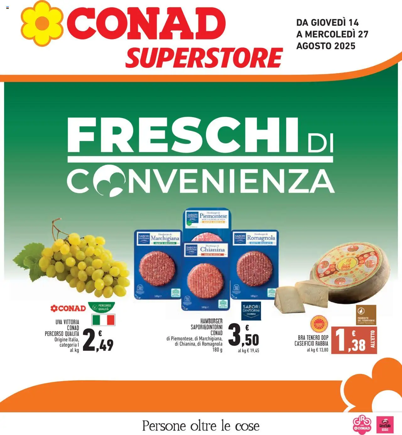 Volantino Conad valido da 14/08/2025 numero di pagina 1 - Hamburger, Uva