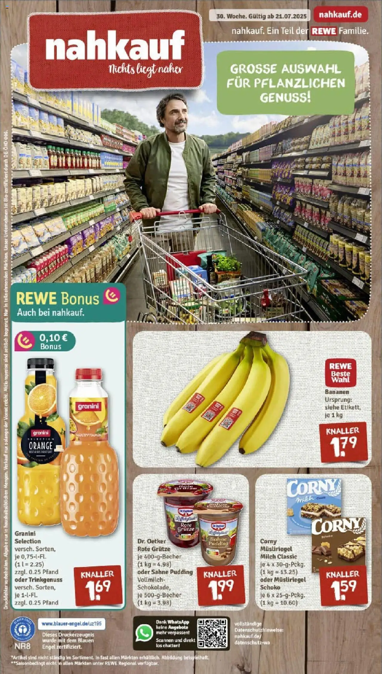 REWE Prospekt ab 20.07.2025 nächste Woche - Prospekt Schneeberg - Bananen, Milch, Sahne, Pudding, Granini