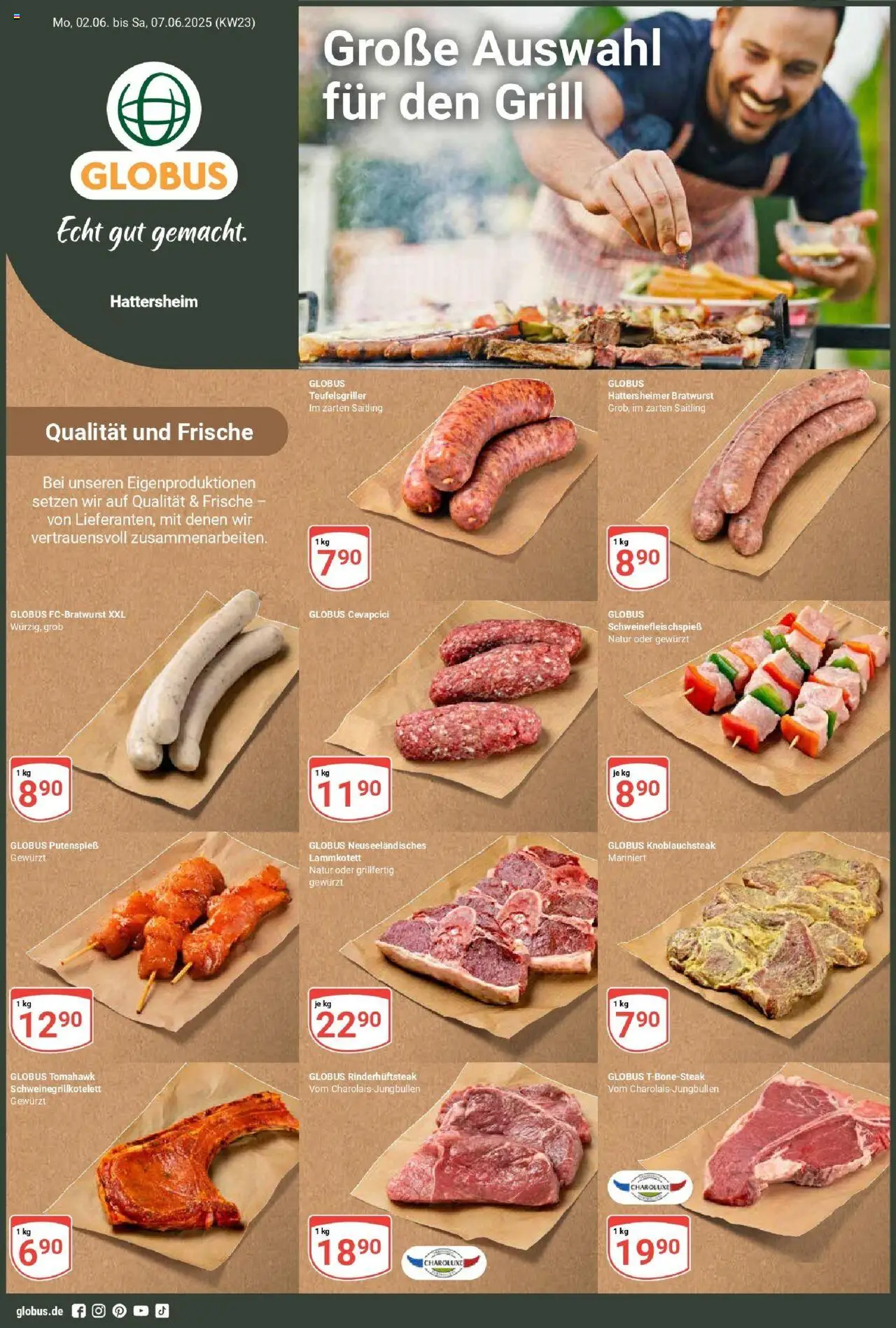 Globus Prospekt ab Montag 01.06.2025 > Prospekt Hattersheim - Cevapcici, Grill, Bratwurst