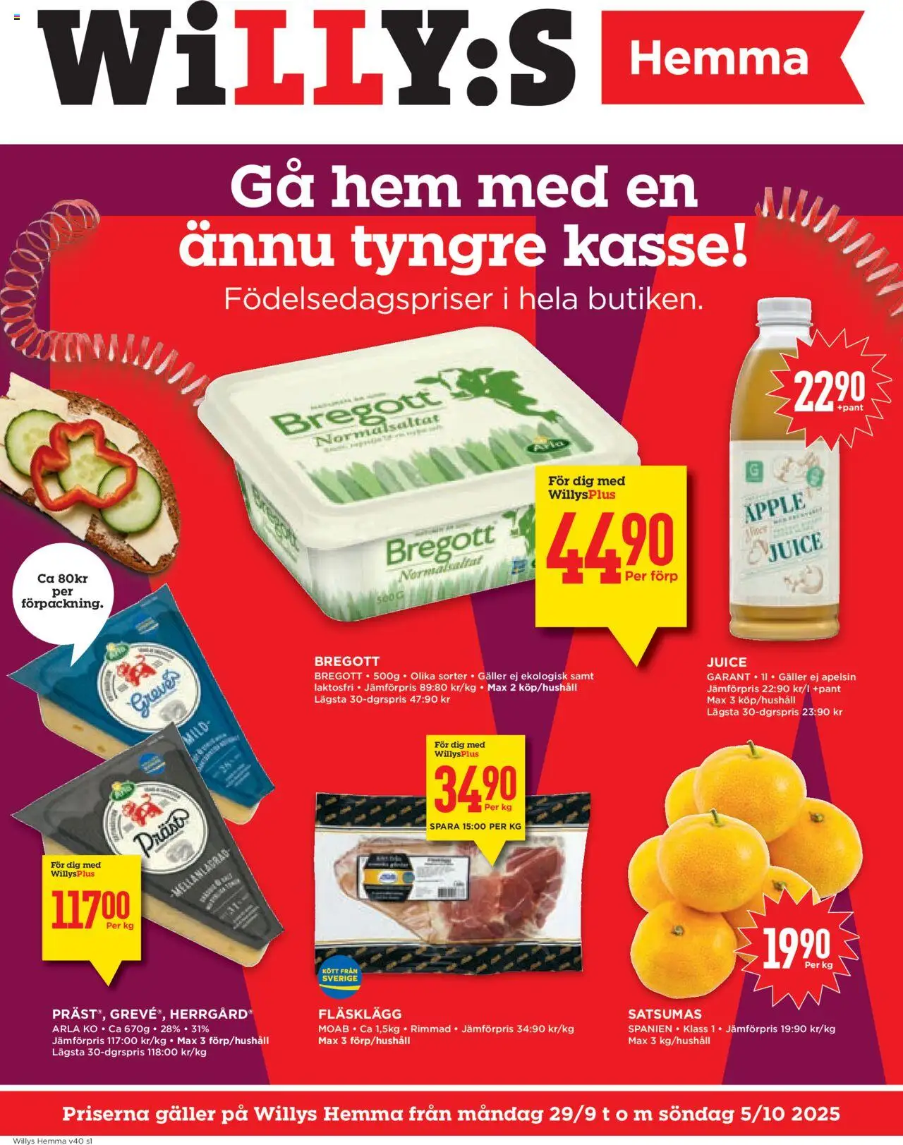 Aktuella reklamblad Willys Hemma är giltig 29/09 2025 > Veckans Erbjudanden gäller från 29/09/2025 till 05/10/2025 sidnummer 1