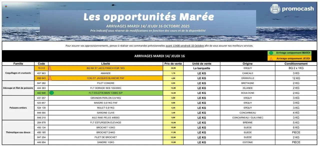 Les opportunités Marée de la boutique Promocash valable du 14/10/2025 - Page numéro 1