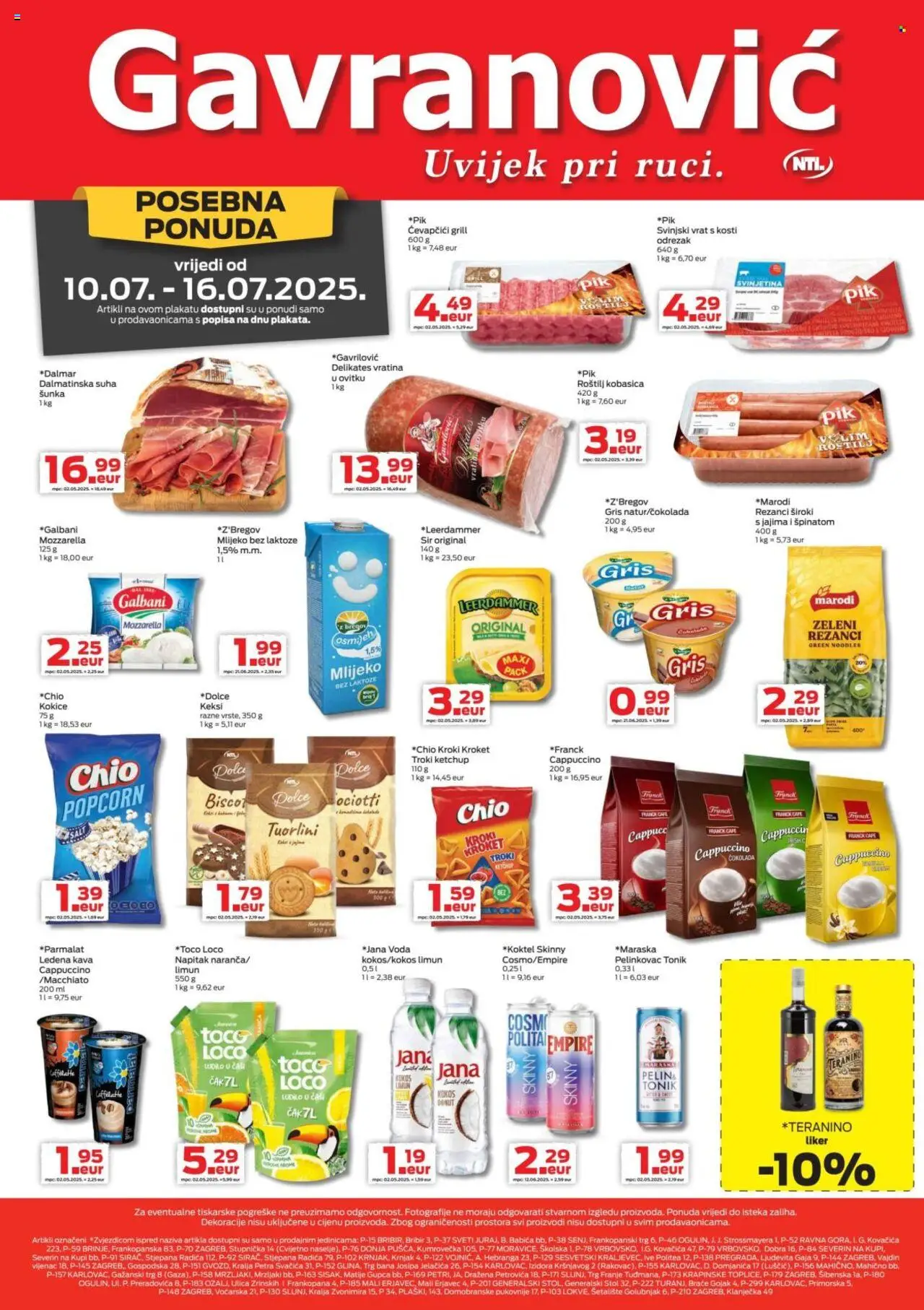 Gavranović aktualni Katalog vrijedi od 10.07.2025 - tjedna akcija broj stranice 1 - Teranino, Roštilj, Stol, Mozzarella, Šunka, Mlijeko bez laktoze, Rezanci, Suha sunka