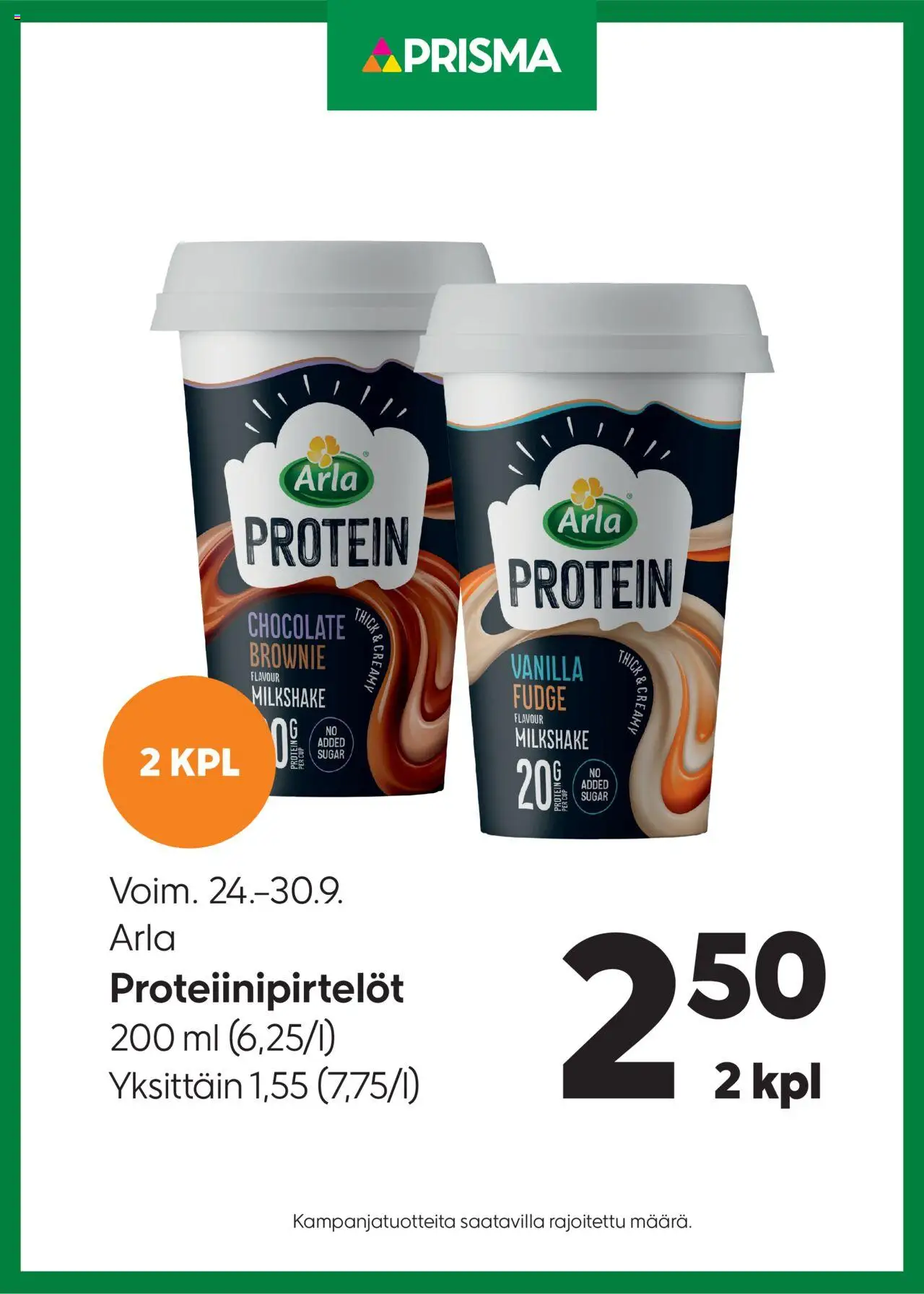 Prisma-kaupan Tarjoukset Arla Proteiinipirtelöt voimassa 24/09/2025 - Sivulla 1
