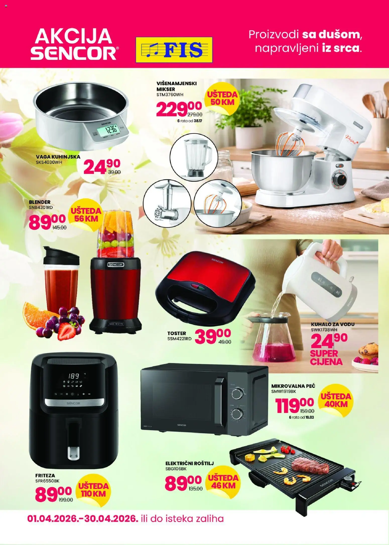 Pregled letka FIS akcija Sencor trgovine FIS vrijedi od 01.04.2026