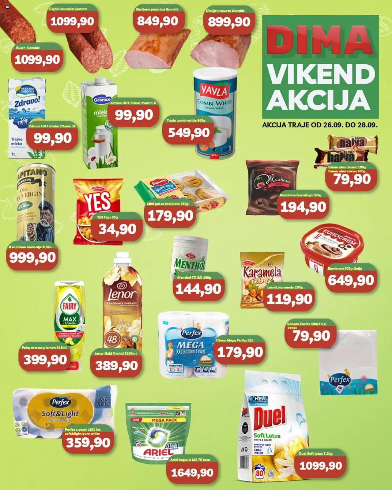 VP Dima katalog važi od 26.09.2025 - stranica 1 - Kakao, Lotus, Ariel, Kulen, Mleko, Eurocrem, Pečenica, Kapsule