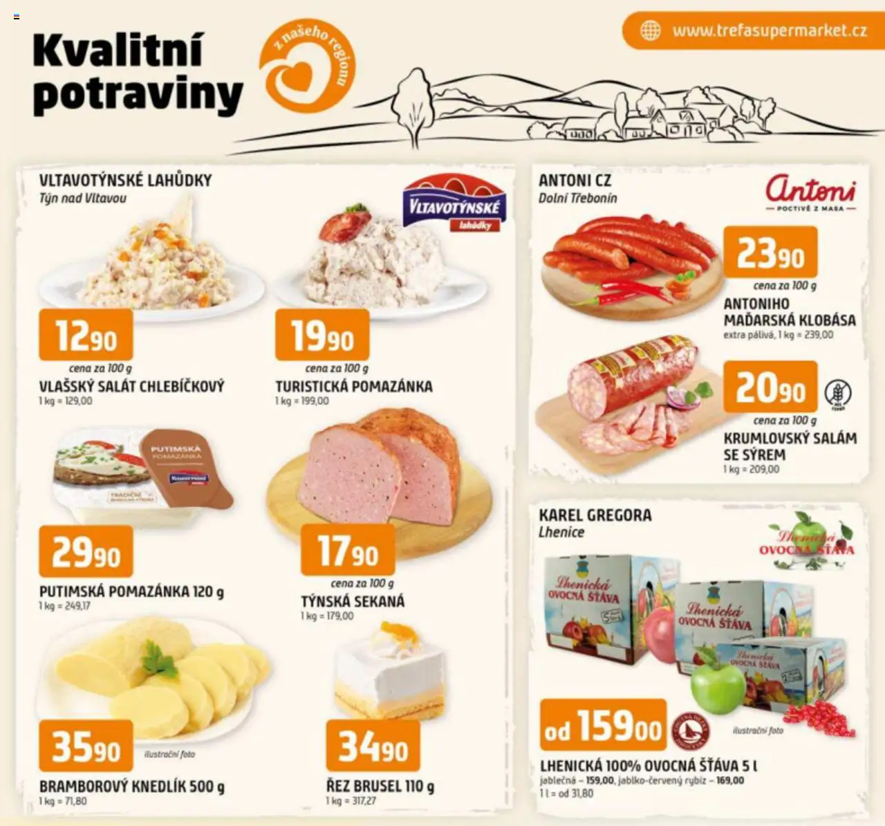  Trefa Leták - Kvalitní potraviny z našeho regionu (21.05.2025 - 27.05.2025) - Bramborový knedlík, Salát, Knedlík, Sekaná, Pomazánka, Klobása, Salám, Šťáva