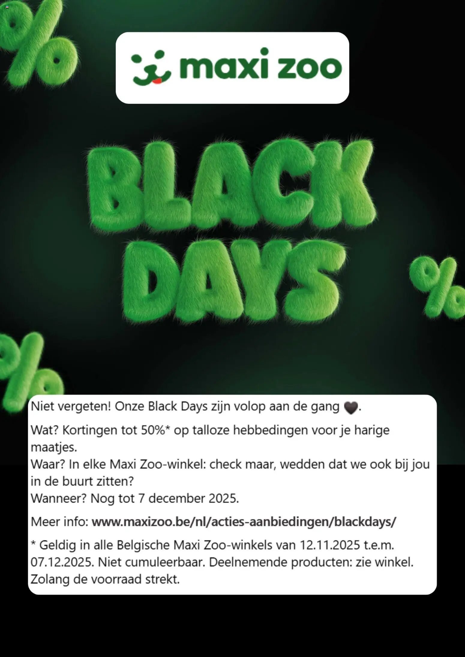 Voorbeeld van Black Friday - aankondiging van winkel Maxi Zoo geldig vanaf 26/11/2025