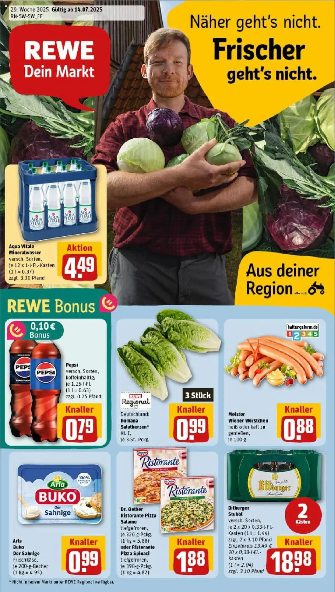 REWE Prospekt ab 13.07.2025 nächste Woche - Prospekt Landau - Pizza, Mineralwasser, Ristorante, Bitburger, Pepsi, Arla buko, Wiener wurstchen