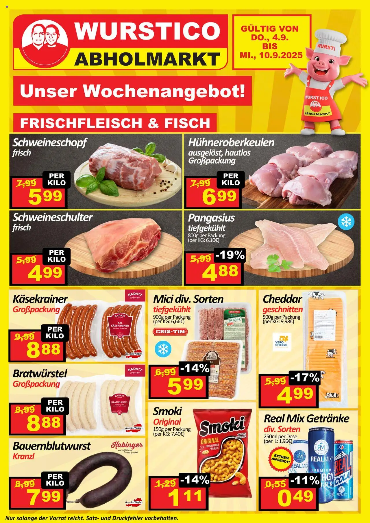  Wurstico Abholmarkt Flugblatt ab (04.09.2025 - 10.09.2025) - Seite 1 - Fisch, Getränke