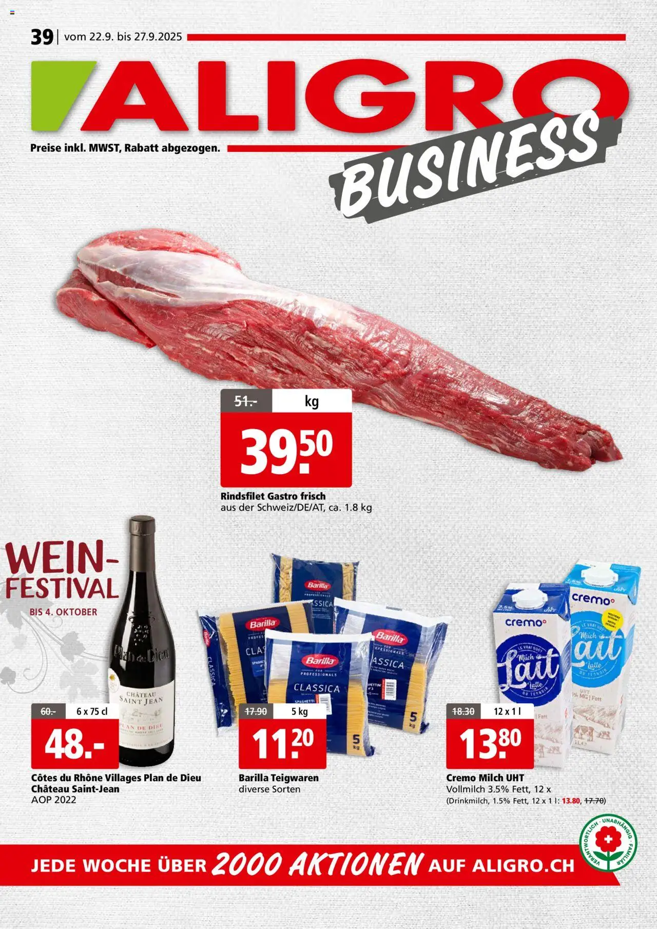 Aligro Aktionen Business Chavannes, Matran, Genf, Sitten ab 22.09.2025 - Seitennummer 1