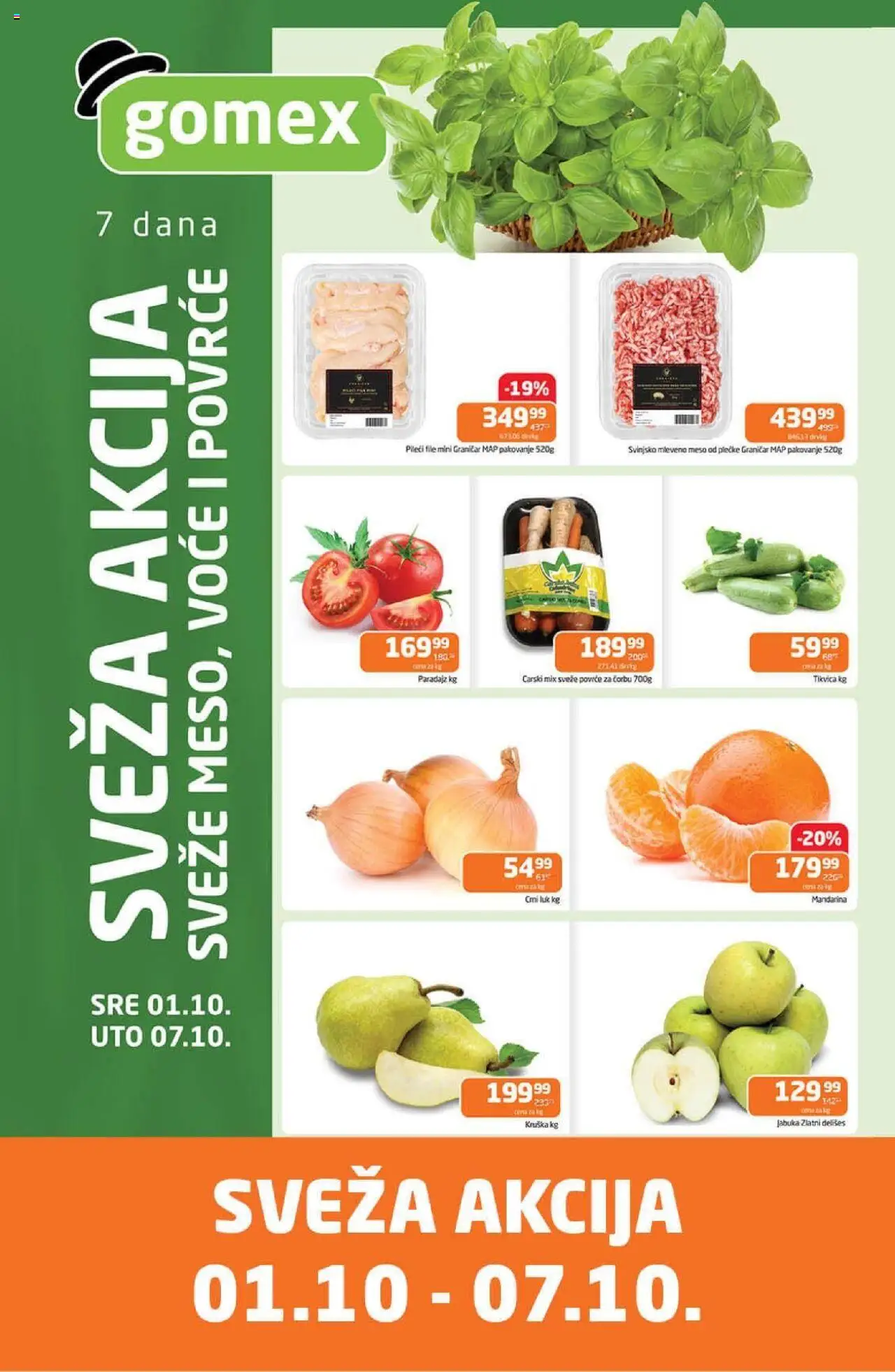 Gomex katalog važi od 01.10.2025 - stranica 1 - Paradajz, Mandarina, Meso, Luk, Voće, Mleveno meso, Pakovanje, Svinjsko mleveno meso