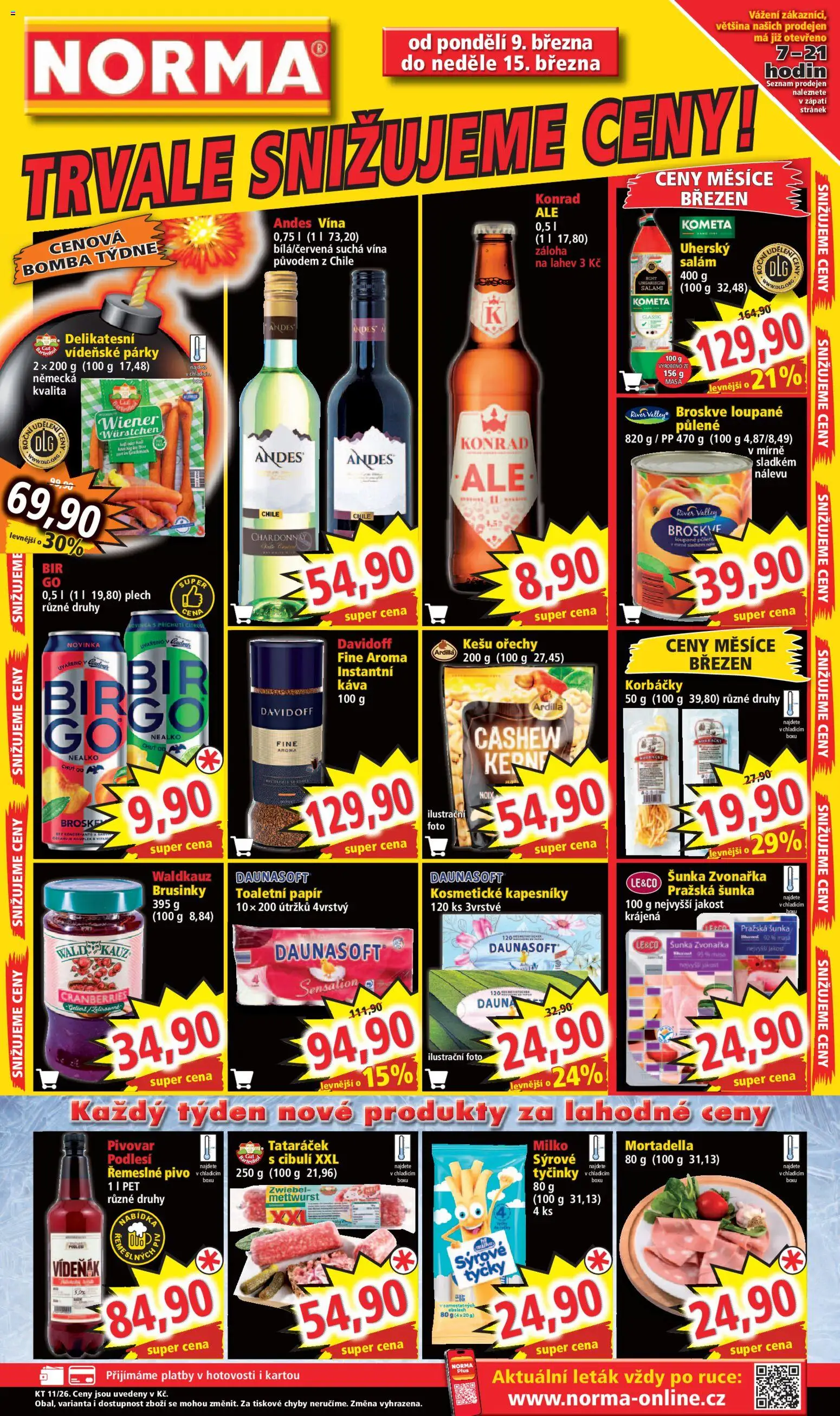 Náhled nabídky: Norma Norma leták platný od 09.03.2026 - Ořechy, Šunka, Toaletní papír, Kešu, Salám, Plech, Mortadella, Kapesníky