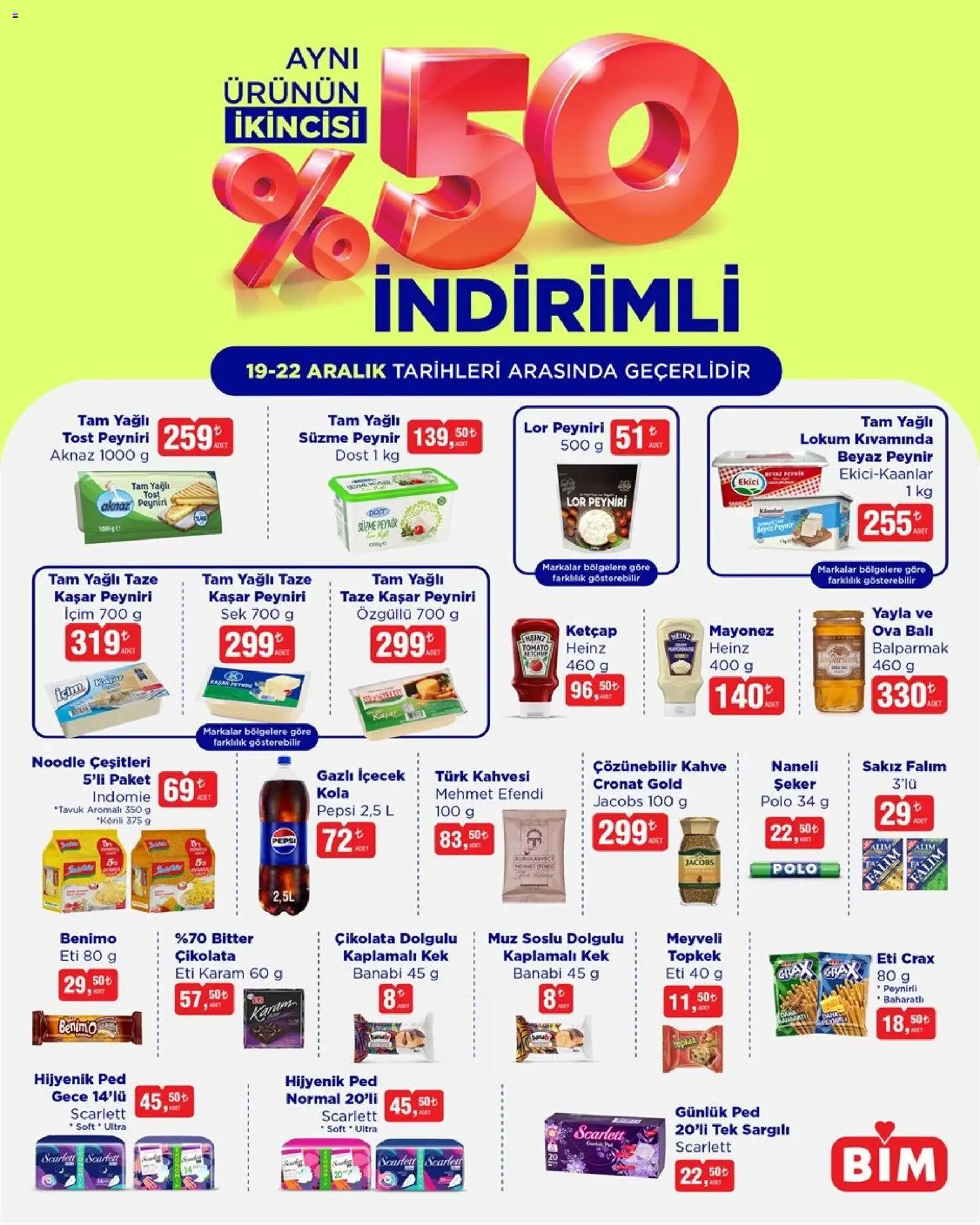 BİM %50 İndirim 19.12.2025 - Broşürünün önizlemesi - Şeker, Muz, Sakız, Süzme peynir, Ketçap, Mayonez, Hijyenik ped, Ekici