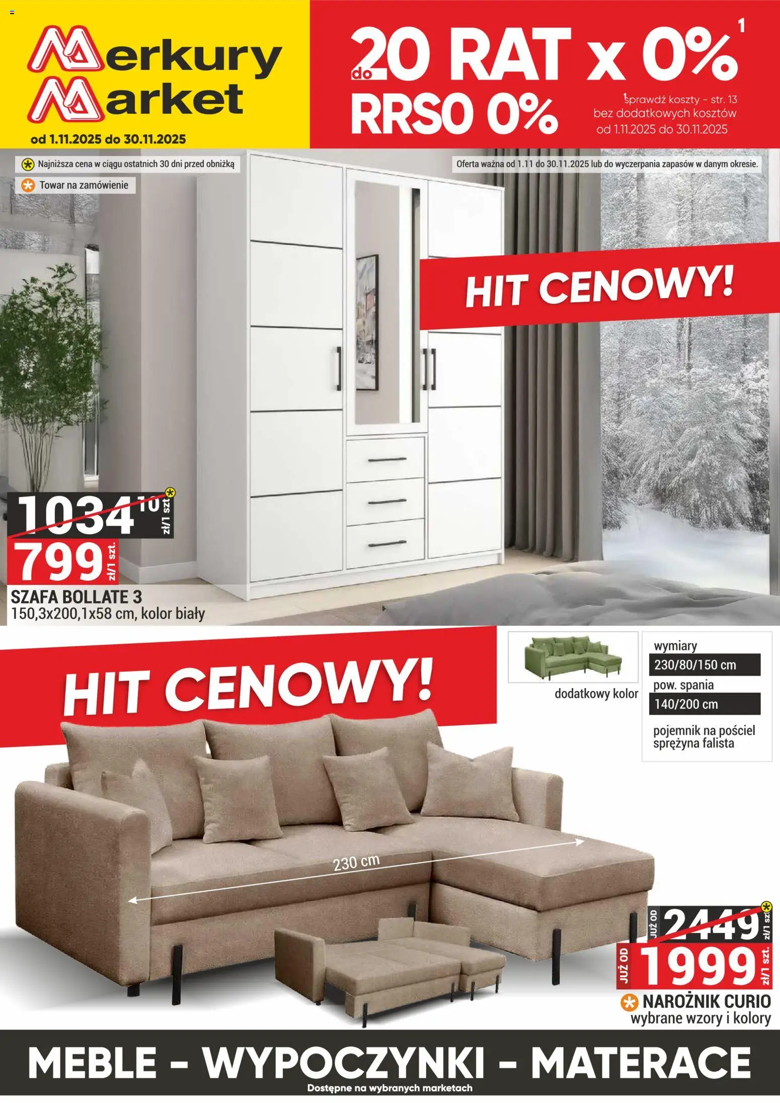 Pogląd gazetki "Meble, Wypoczynki, Materace" ze sklepu Merkury Market ważnej od 01.11.2025 - Szafa, Pościel, Narożnik