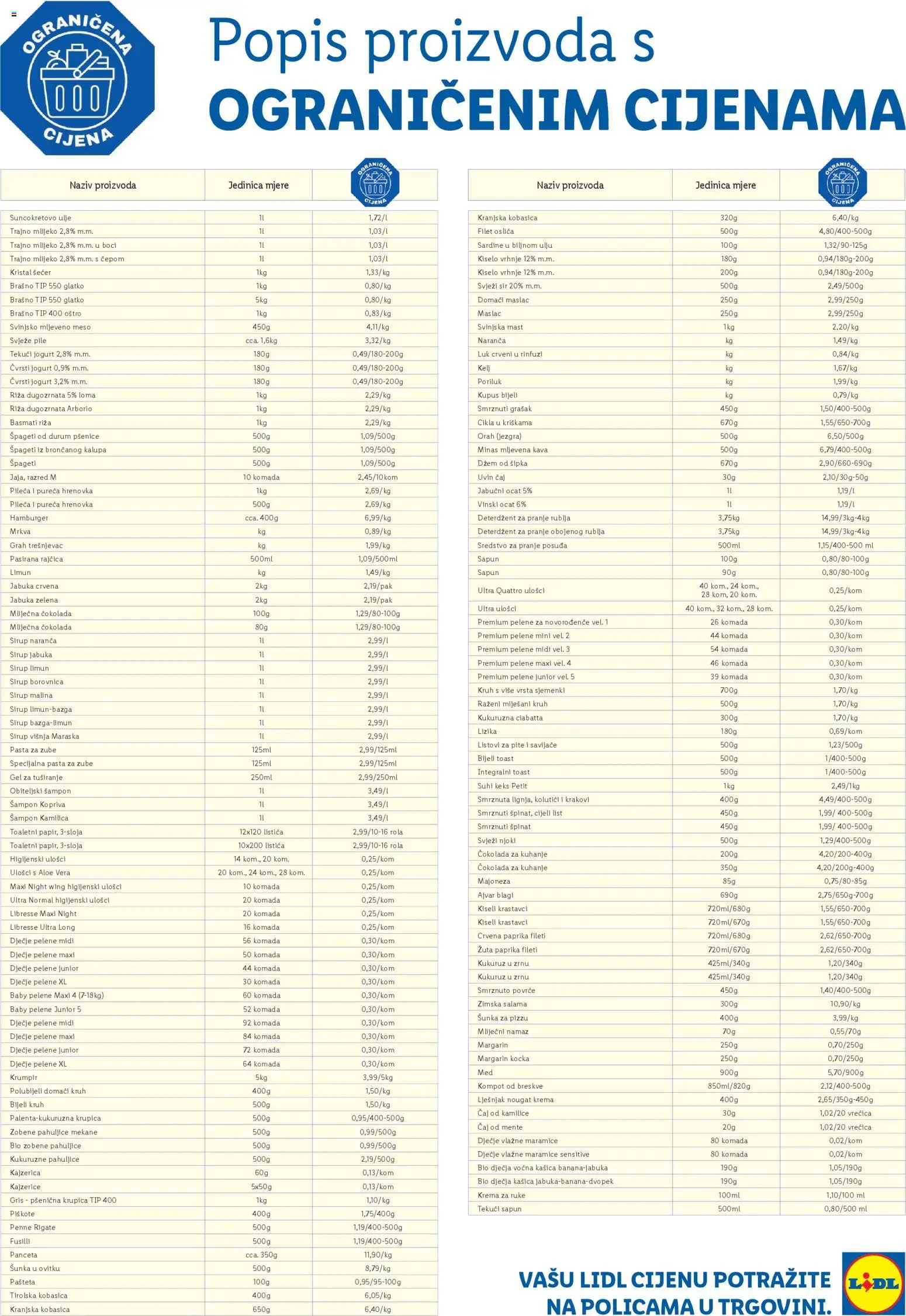 Pregled letka Popis proizvoda trgovine Lidl vrijedi od 15.03.2025