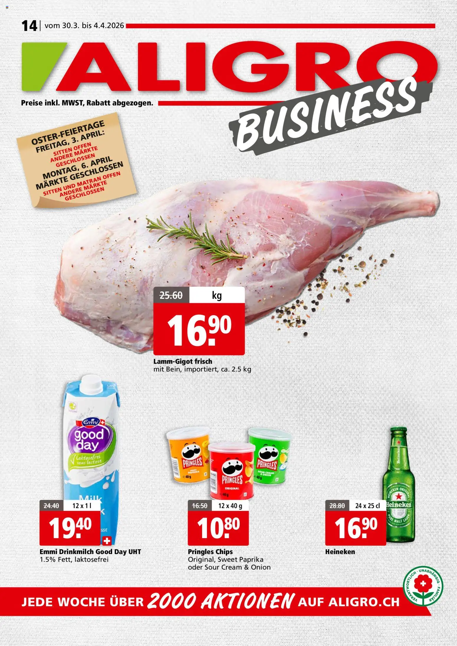 Vorschau des Merkblatts Aligro aktionen Business Chavannes, Matran, Genf, Sitten vom Shop Aligro gültig von 30.03.2026 bis 04.04.2026