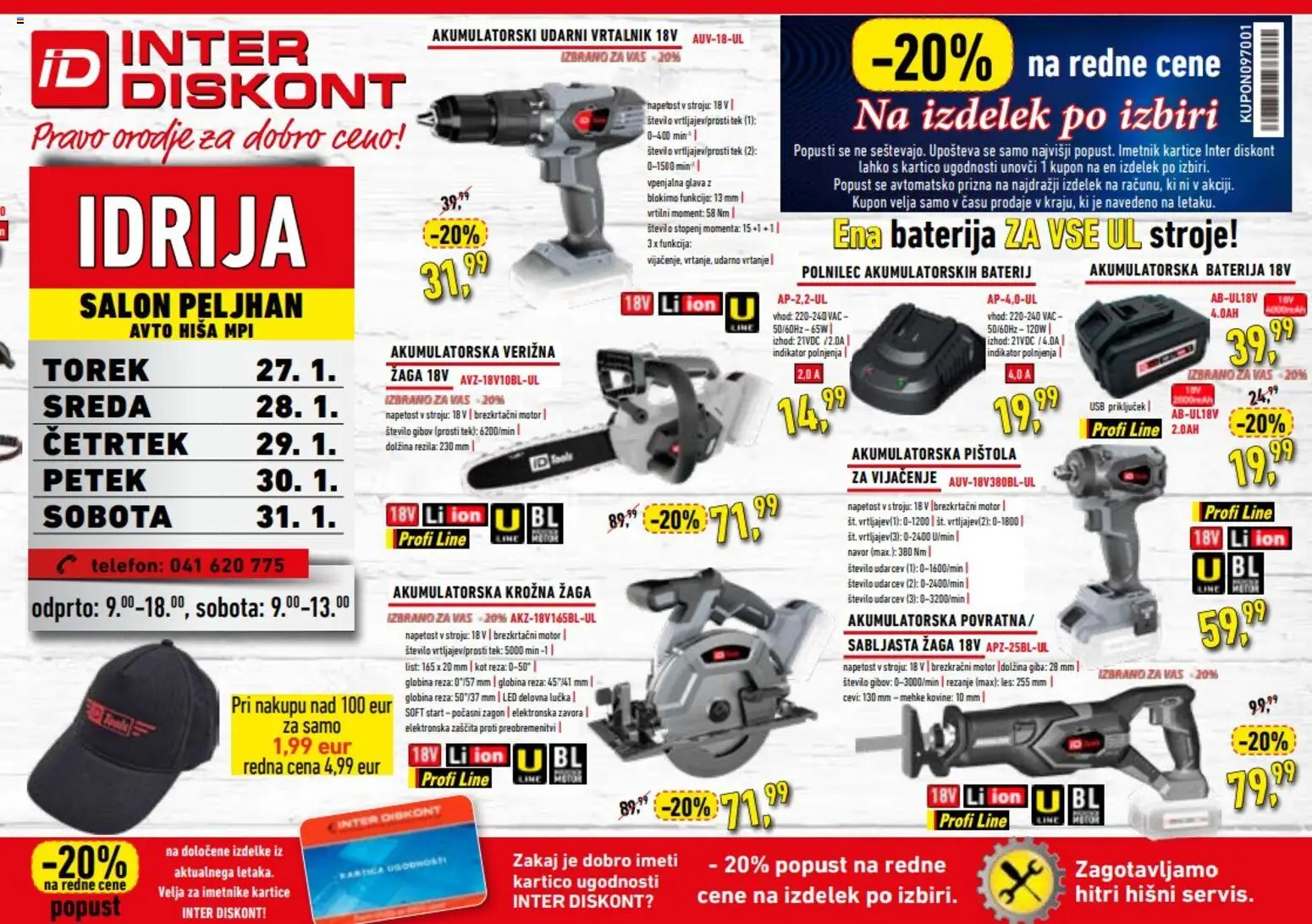 Predogled kataloga iz trgovine Inter Diskont veljaven od 27.01.2026 - Telefon, Baterija, Orodje, Krožna žaga, Usb, Vrtalnik