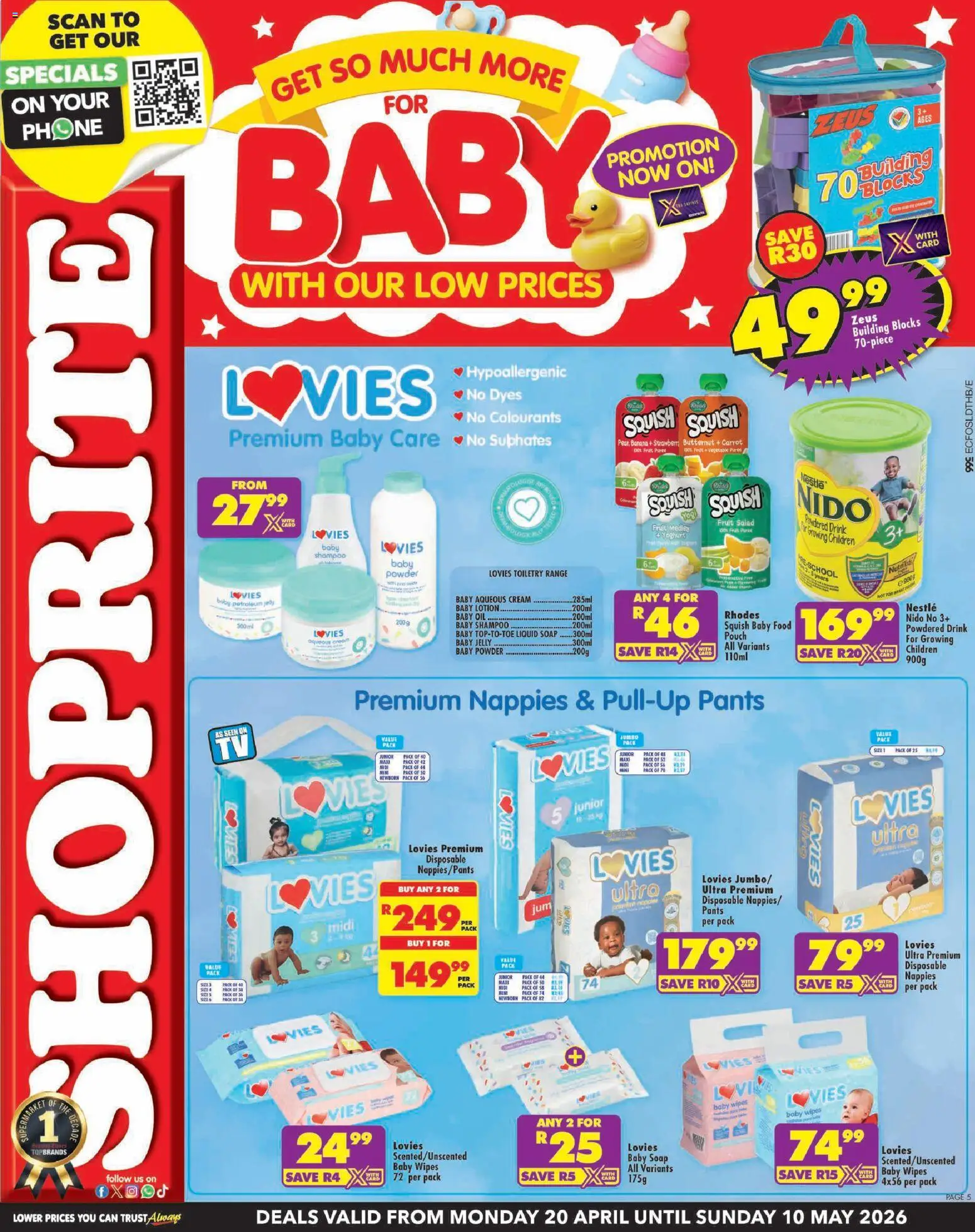 Preview of Shoprite flyer valid from 20/04/2026 - Fruit, Cream, Salad, Yoghurt, Nappies, Baby food, Petroleum jelly, Lotion