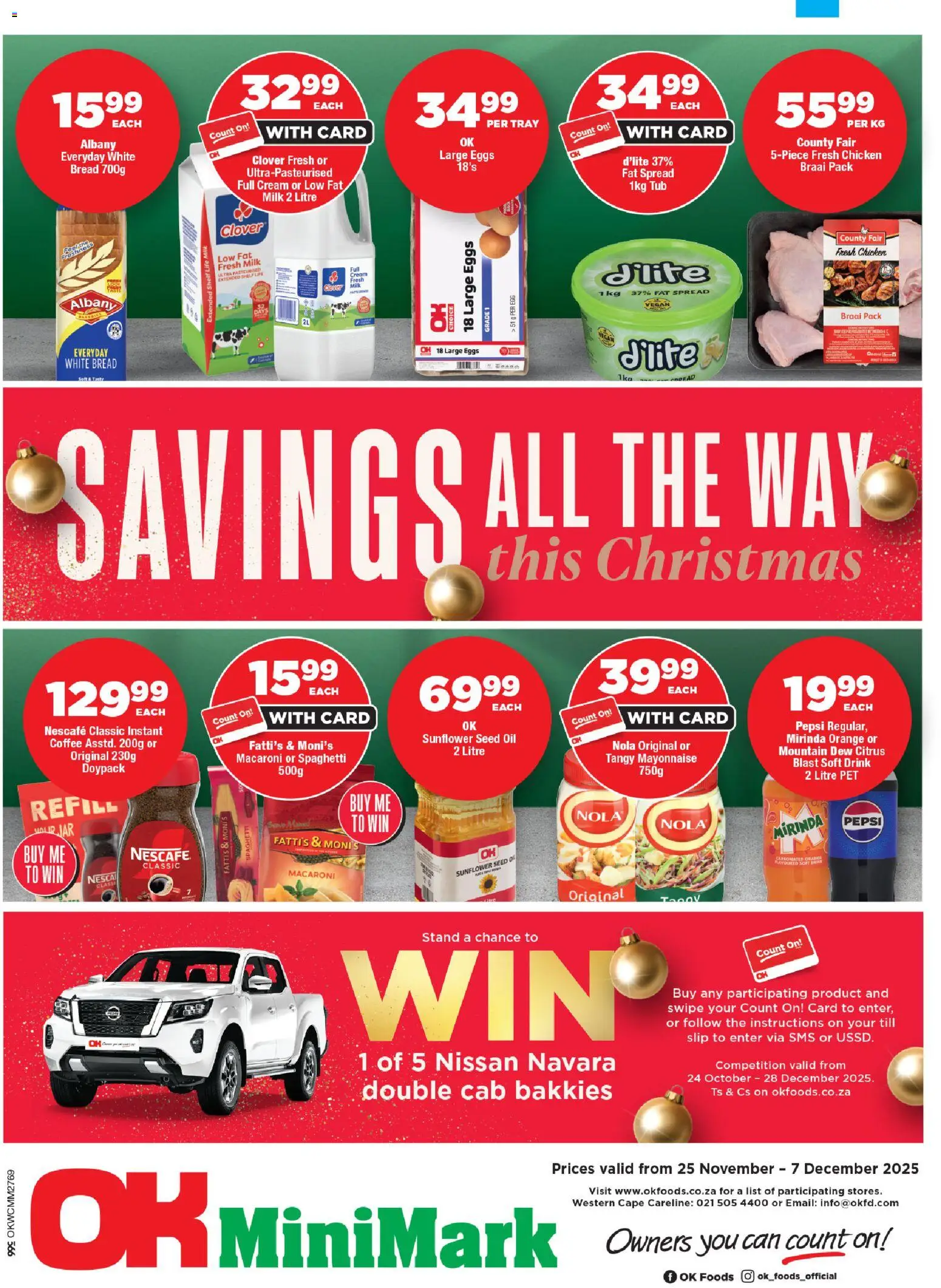 Preview of OK Foods flyer valid from 25/11/2025 - Coffee, Eggs, Oil, Bread, Spaghetti, Tray, Spread, Fat spread