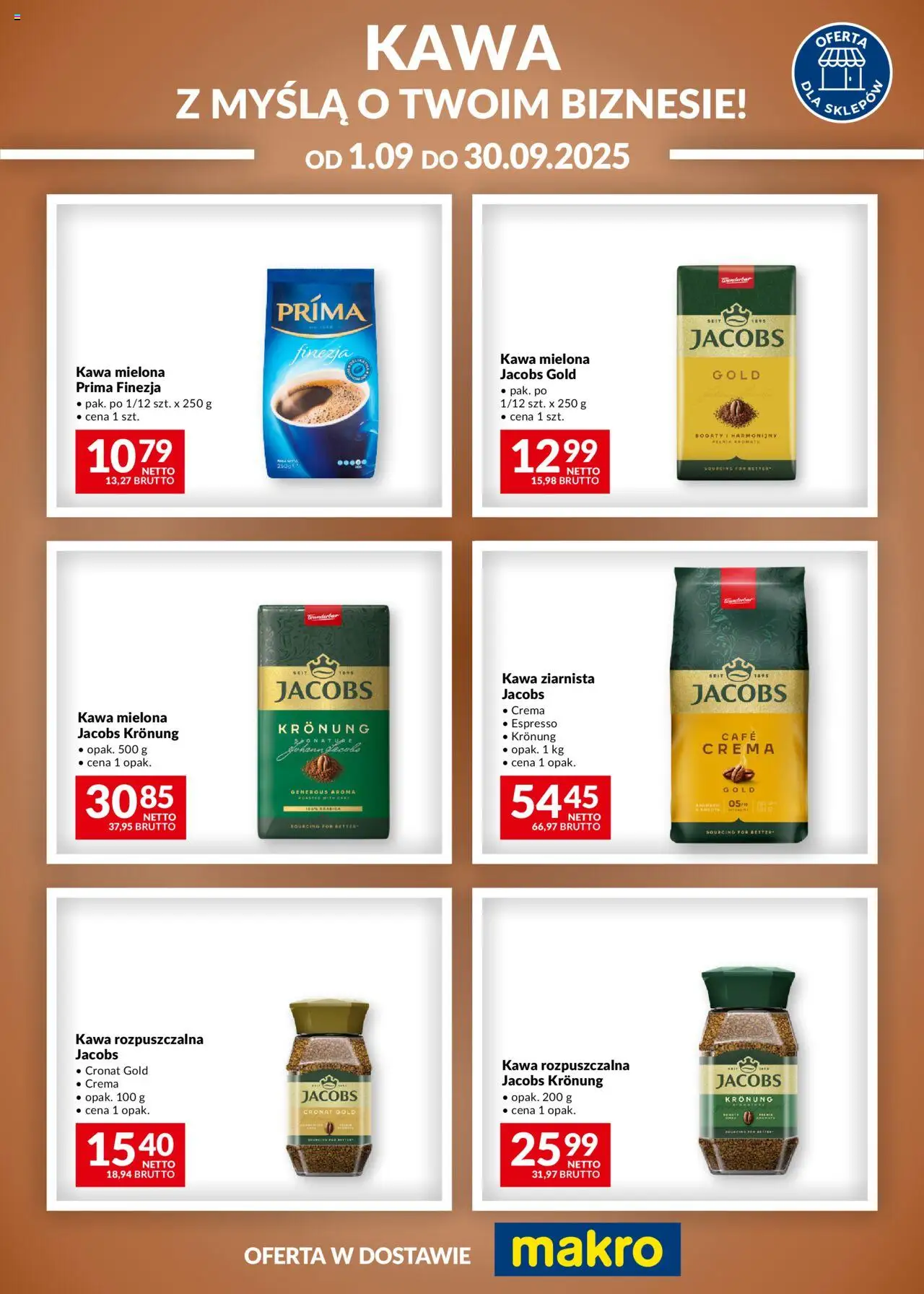 Makro Kawa od 01.09.2025 - Nowa Gazetka - Numer strony 1 - Kawa, Por, Jacobs, Kawa ziarnista, Kawa rozpuszczalna, Kawa mielona, Jacobs gold