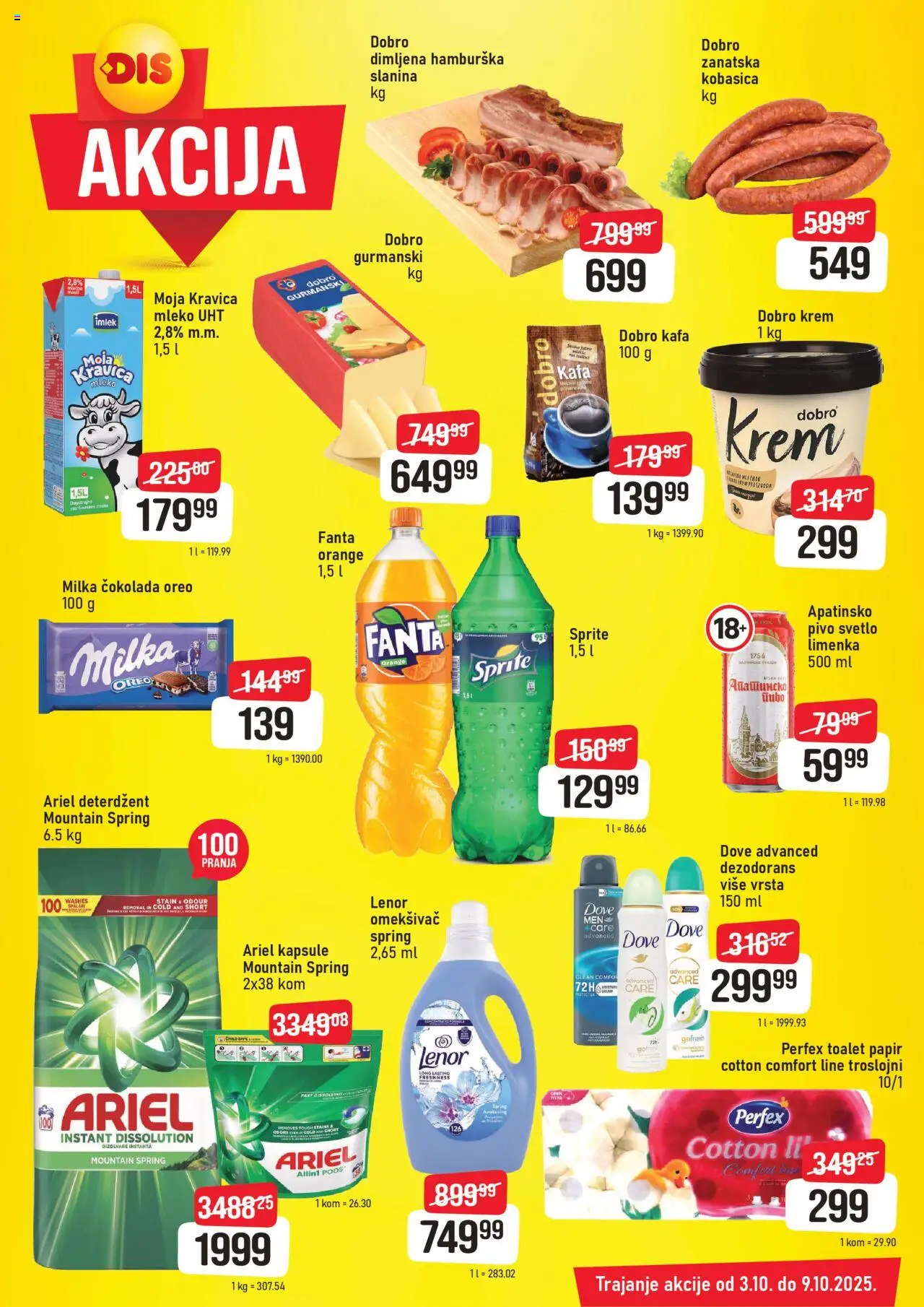 Super DIS katalog važi od 03.10.2025 - stranica 1 - Kafa, Dezodorans, Oreo, Slanina, Dove, Sprite, Kapsule, Omekšivač