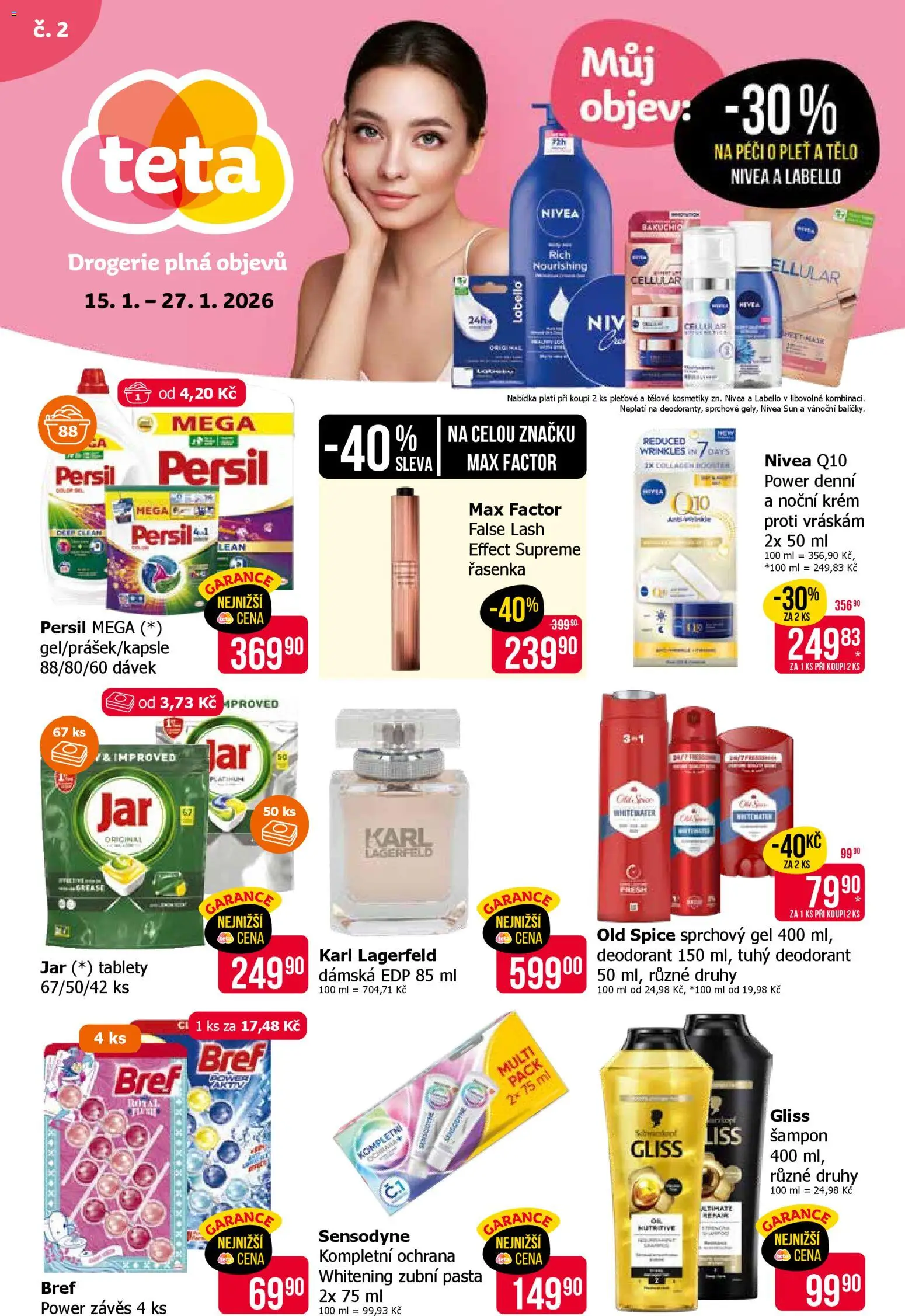 Náhled nabídky: TETA Drogerie Leták platný od 15.01.2026 - Drogerie, Jar, Deodorant, Nivea, Šampon, Řasenka, Persil, Krém