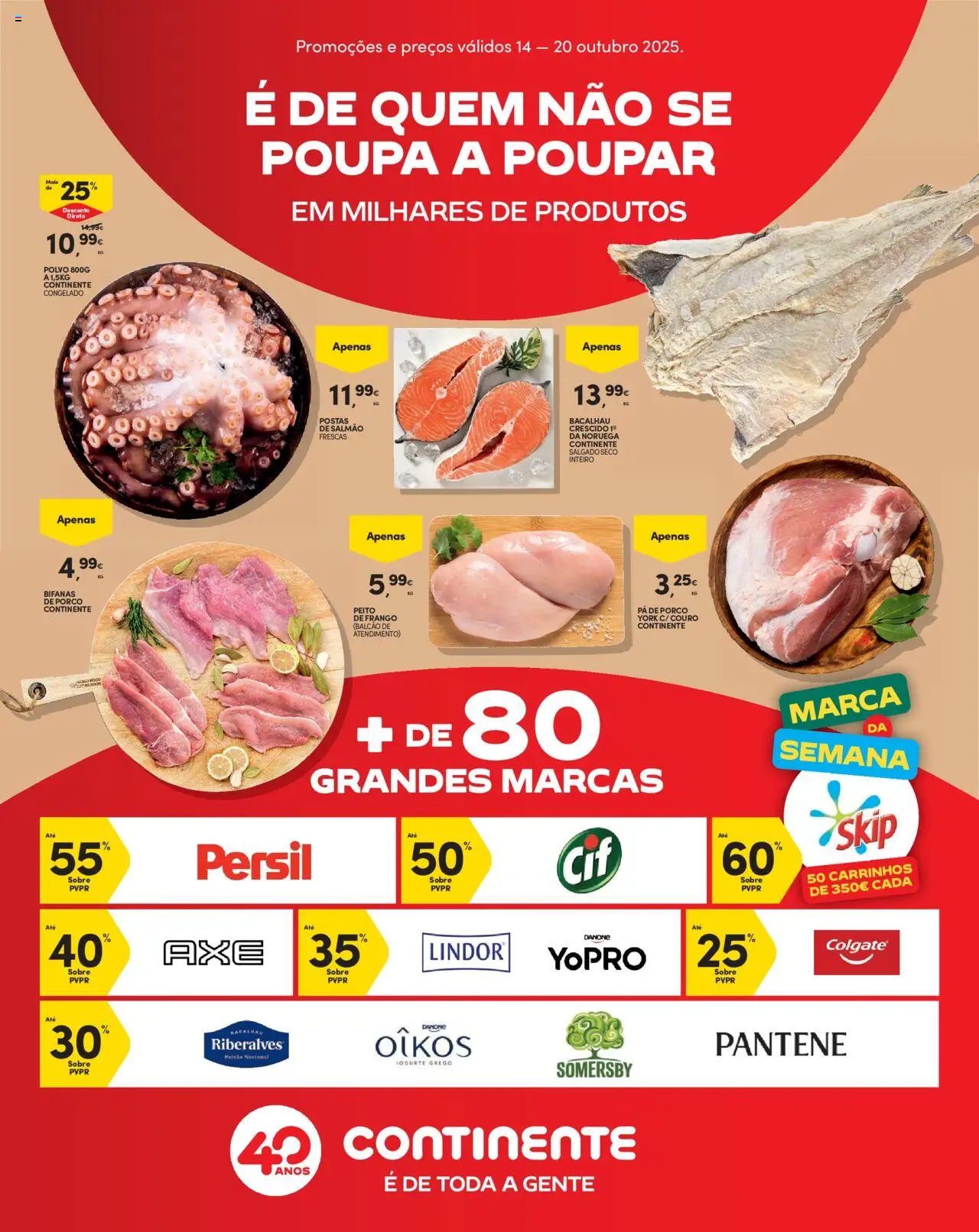 Continente Folheto de 14/10/2025 - catálogo esta semana - página 1 - Bacalhau, Chocolate, Frango, Pá, Polvo, Iogurte, Iogurte grego, Lindor