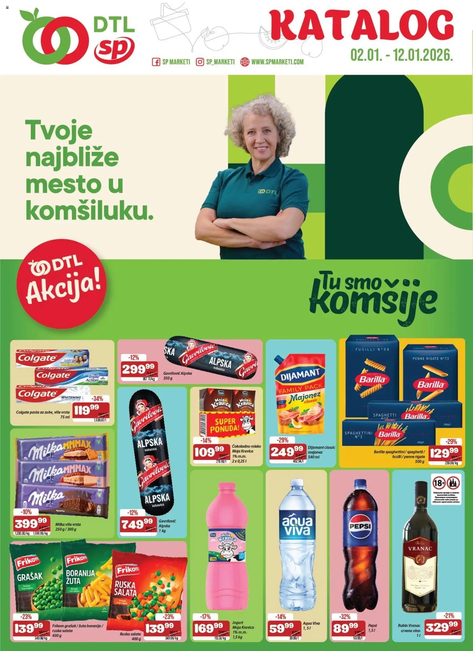 Pregled Senta Promet kataloga - važi od 02.01.2026 - Ruska salata, Grašak, Milka, Pepsi, Salata, Moja kravica, Kobasica, Vranac