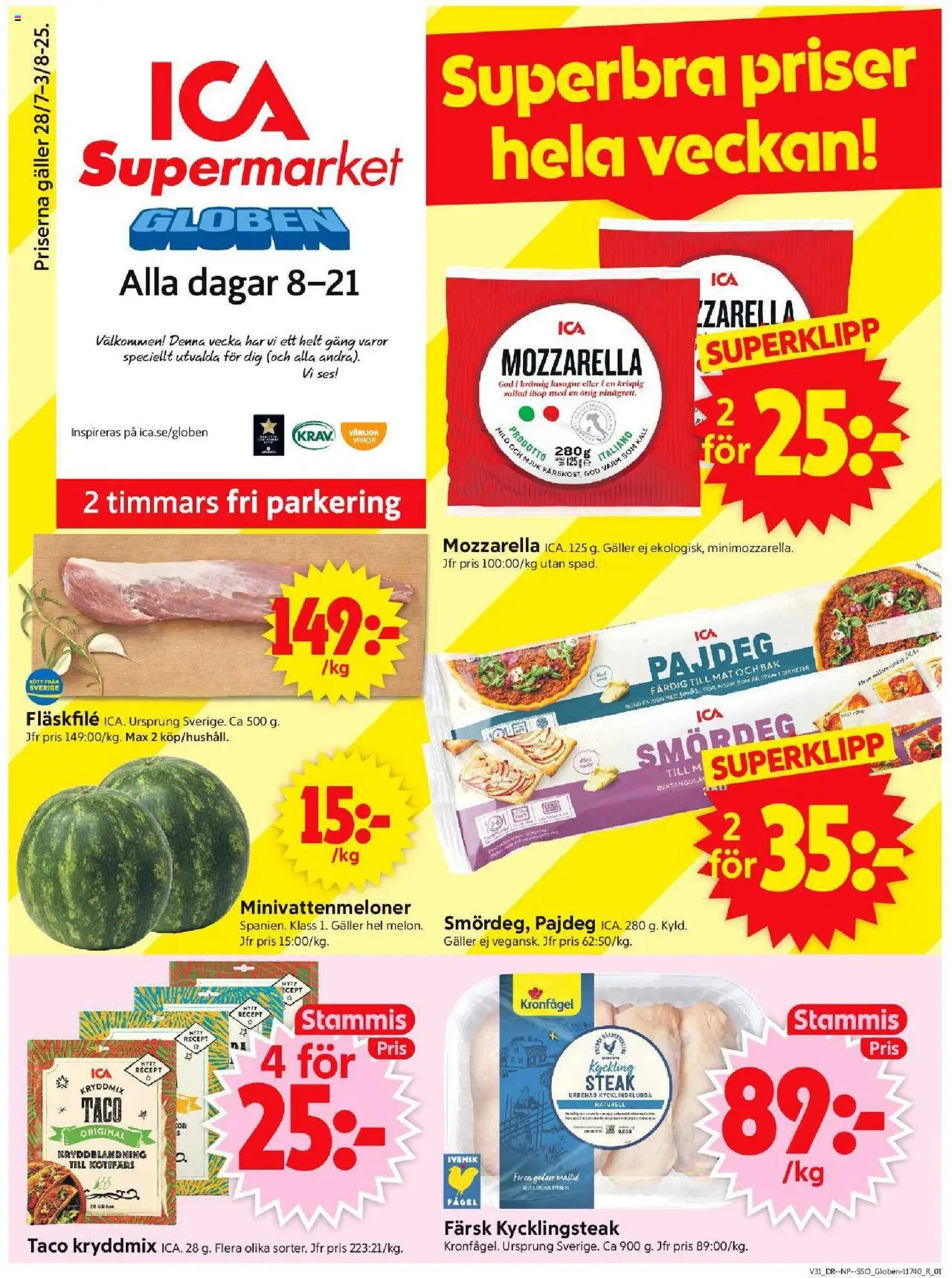 Stockholm är giltig 28/07 2025 > Veckans Erbjudanden gäller från 28/07/2025 till 03/08/2025 sidnummer 1 - Lasagne, Sallad, Mozzarella, Köttfärs, Galler, Kycklingklubba, Fläskfilé, Kyckling
