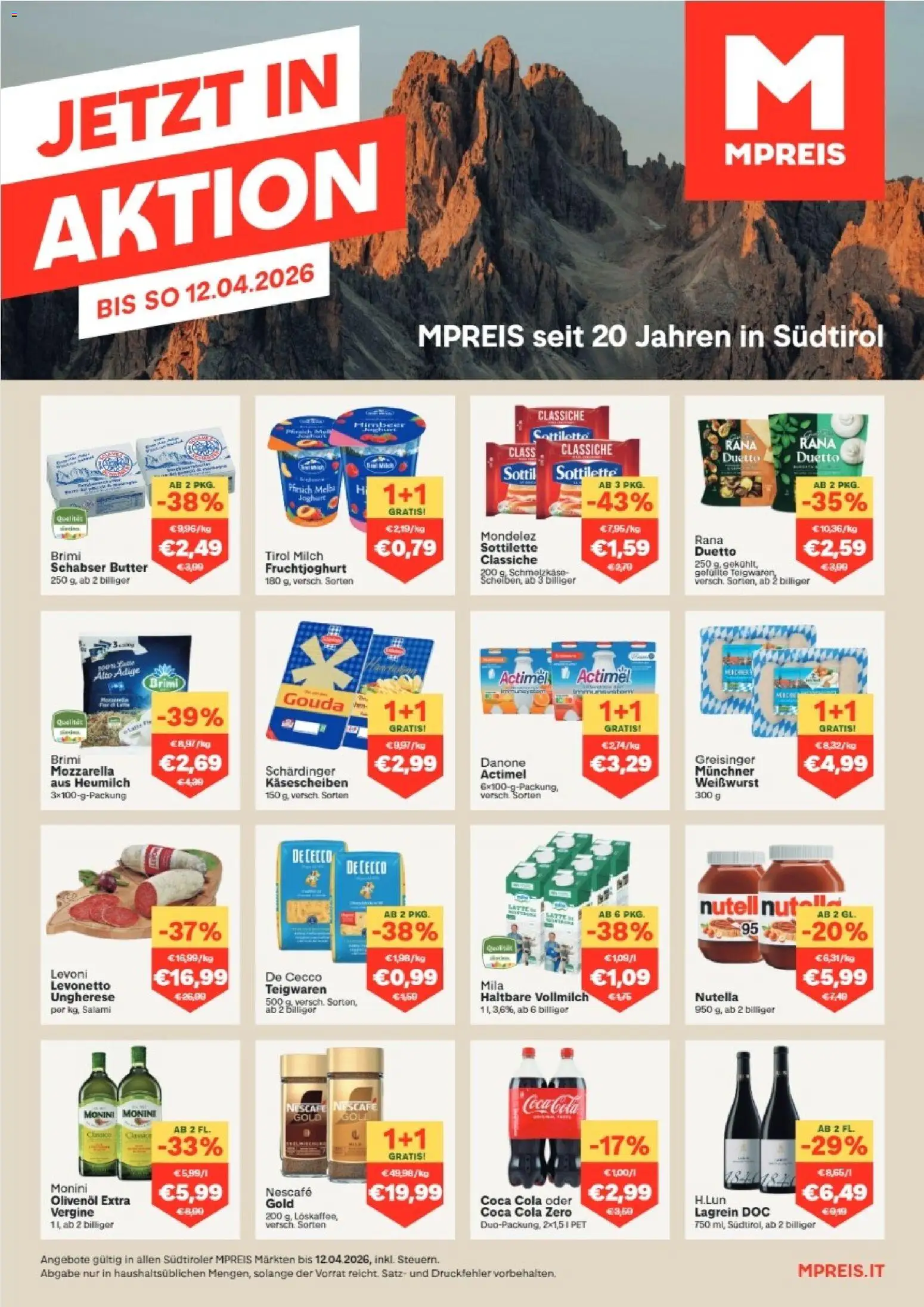 Vorschau der Angebote: MPREIS MPREIS Algund gültig ab 23.03.2026 - Nutella, Milch, Butter, Joghurt, Salami, Vollmilch