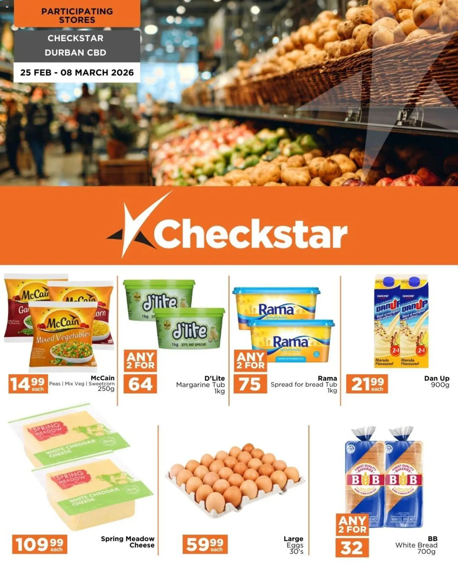 Preview of Check Star flyer valid from 25/02/2026 - Eggs, Vegetables, Bread, Margarine, Meadow, Spread, Cheddar, Fat spread