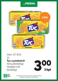 Kaupan Prisma Tarjoukset Tuc suolakeksit esikatselu, voimassa 27/12/2025