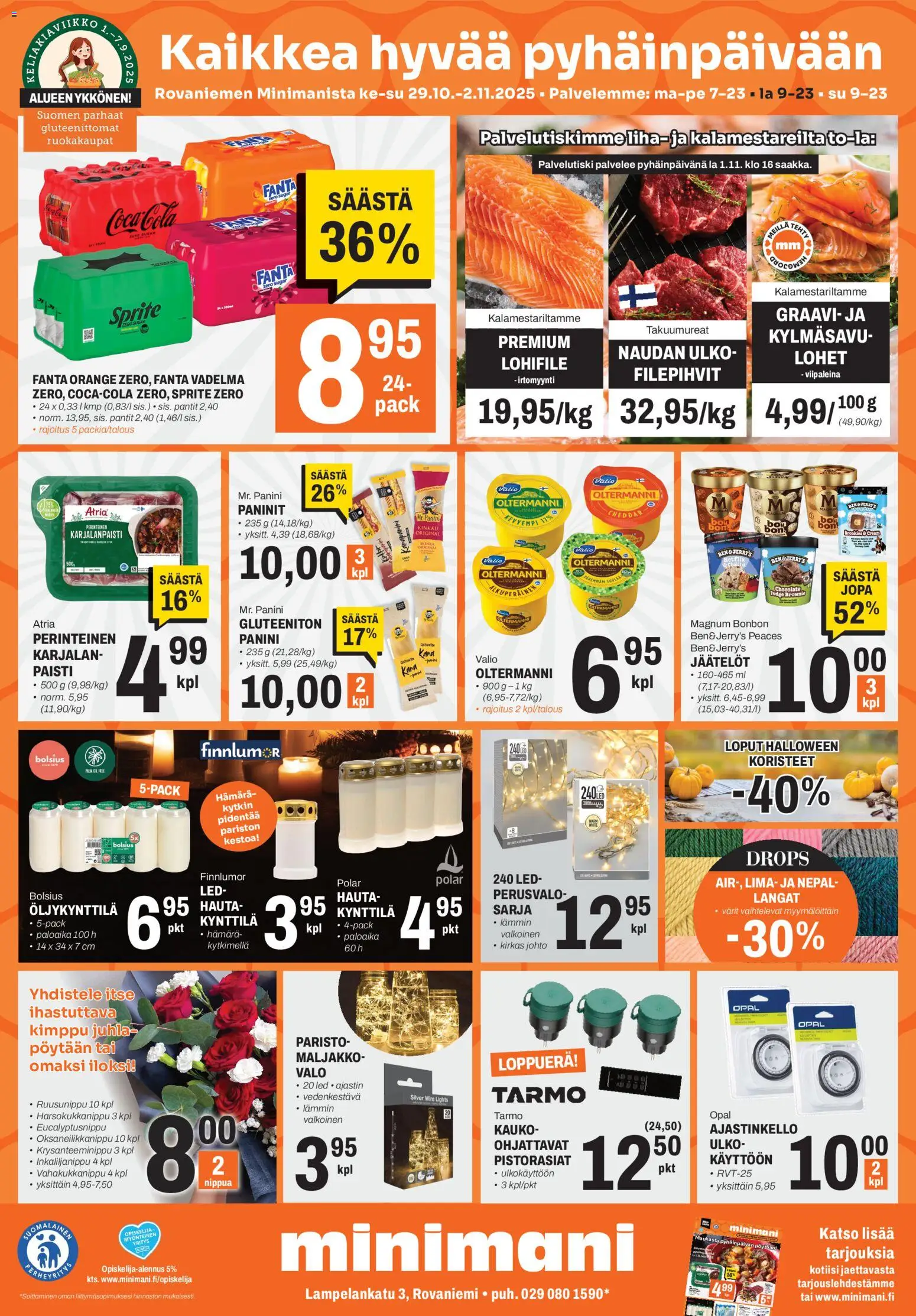Kaupan Minimani Tarjoukset - Rovaniemi esikatselu, voimassa 29/10/2025 - Vadelma, Maljakko, Fanta, Sprite, Cheddar