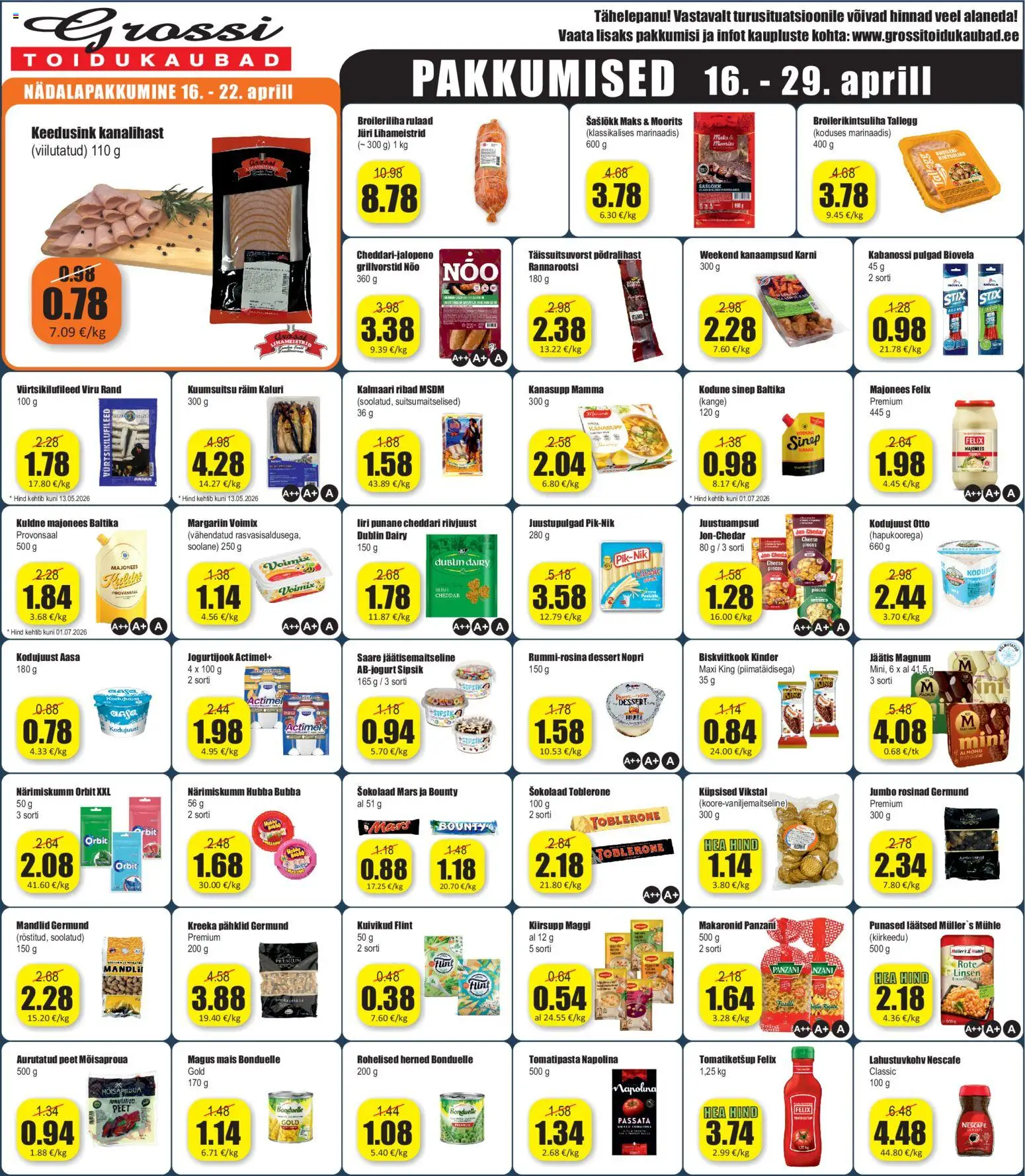 Grossi Toidukaubad kliendilehe eelvaade alates 16.04.2026