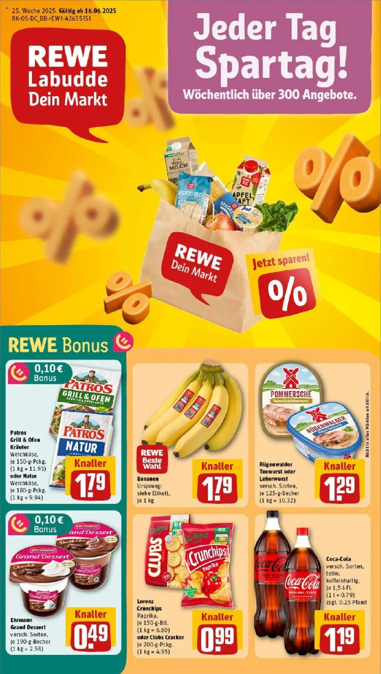 REWE Prospekt ab 15.06.2025 nächste Woche - Prospekt Dresden / Neustadt - Chips, Coca cola, Äpfel, Grill, Cola, Milch, Ofen, Lorenz crunchips