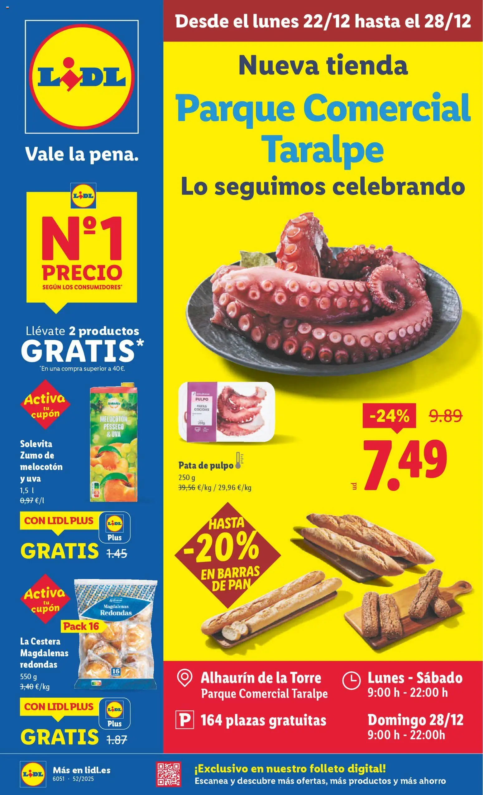 Vista previa del folleto de la tienda Lidl válido desde el 22/12/2025 - Pan, Zumo, Magdalenas, Muffins