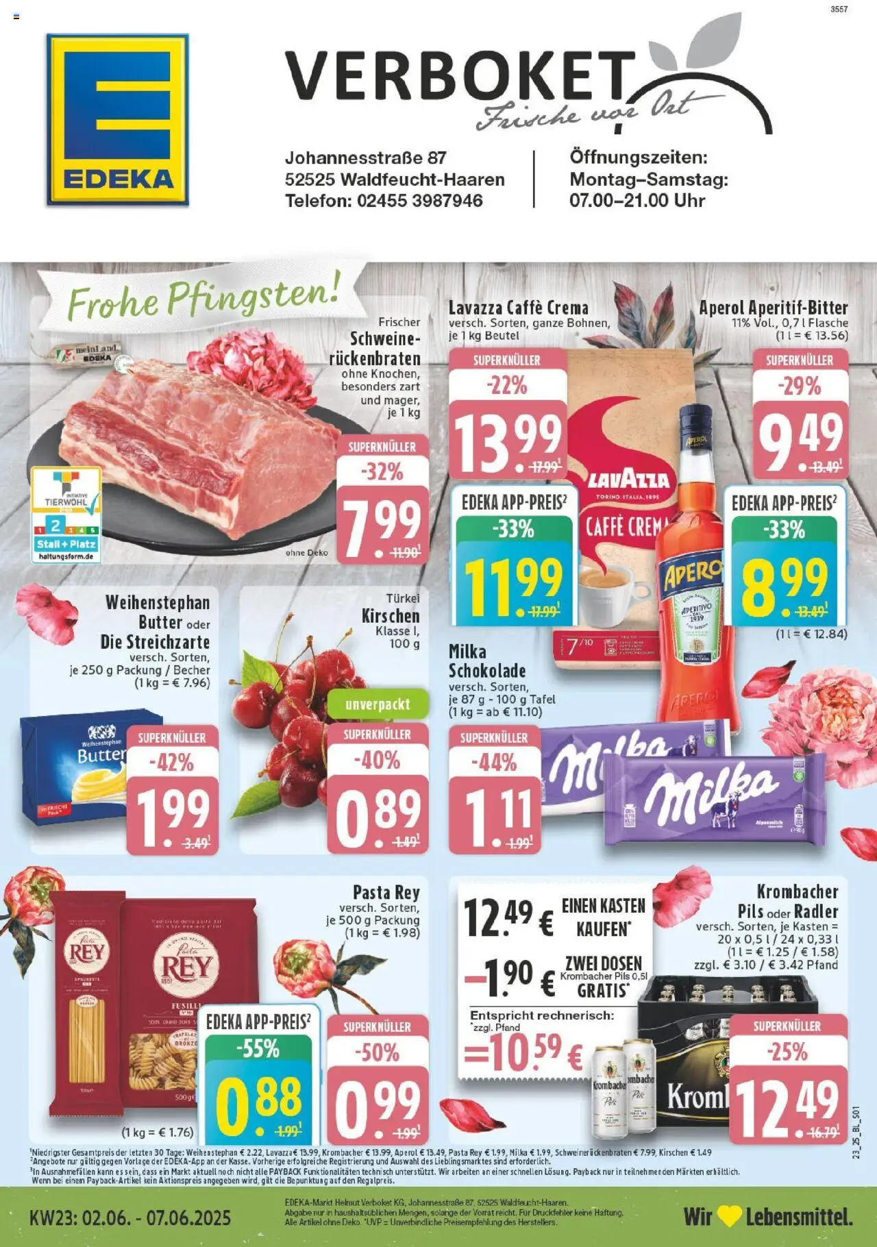 EDEKA Prospekt ab 01.06.2025 - Prospekt Waldfeucht-Haaren Online - Uhr, Butter, Schokolade, Aperol, Milka schokolade, Krombacher, Kirschen, Pils