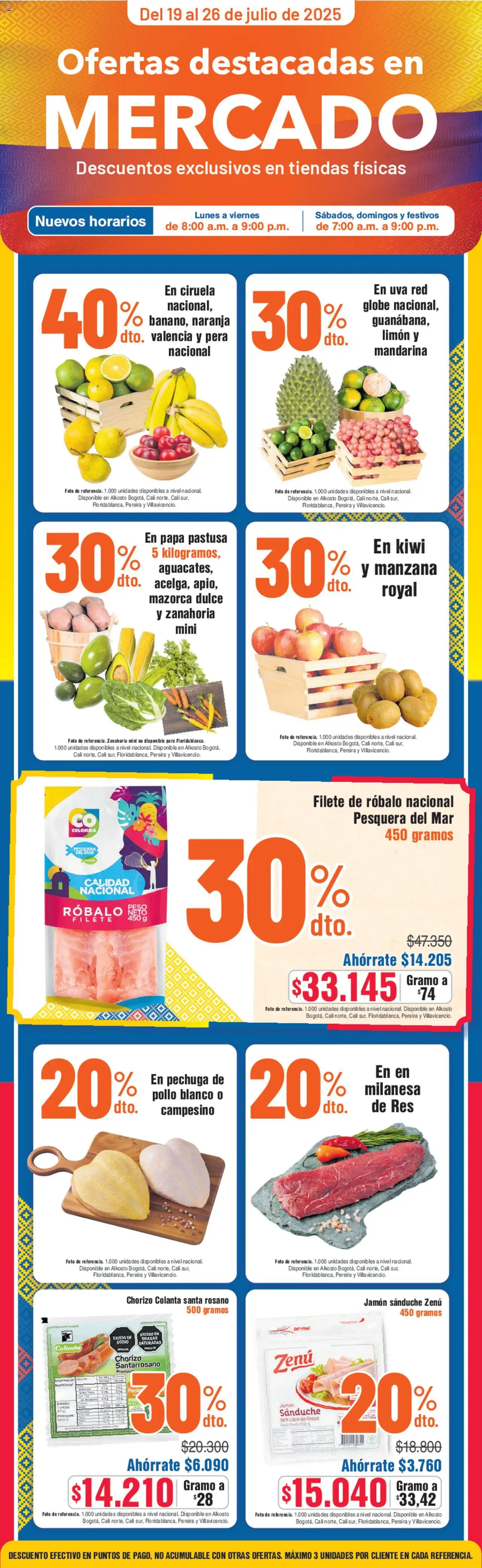 Alkosto Folleto > 19/07 - 26/07/2025 > Ofertas - Kiwi, Jamón, Manzana, Zanahoria, Limón, Dulce, Filete, Pollo