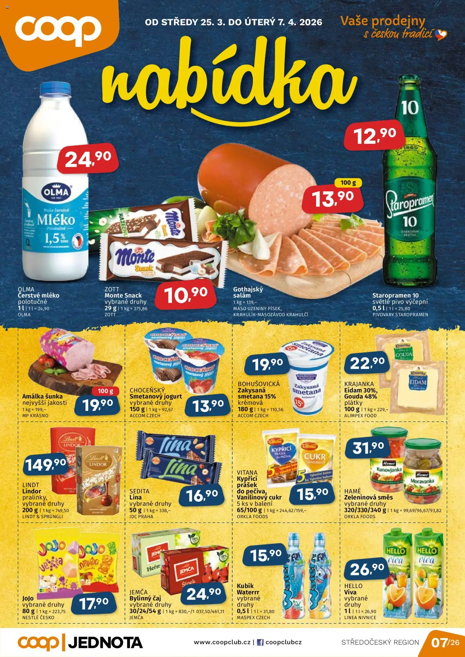 Náhled nabídky: Coop Coop leták - Středočeský region platný od 25.03.2026 - Pivo, Lindt, Smetana, Staropramen, Jogurt, Šunka, Staropramen 10, Zeleninová směs