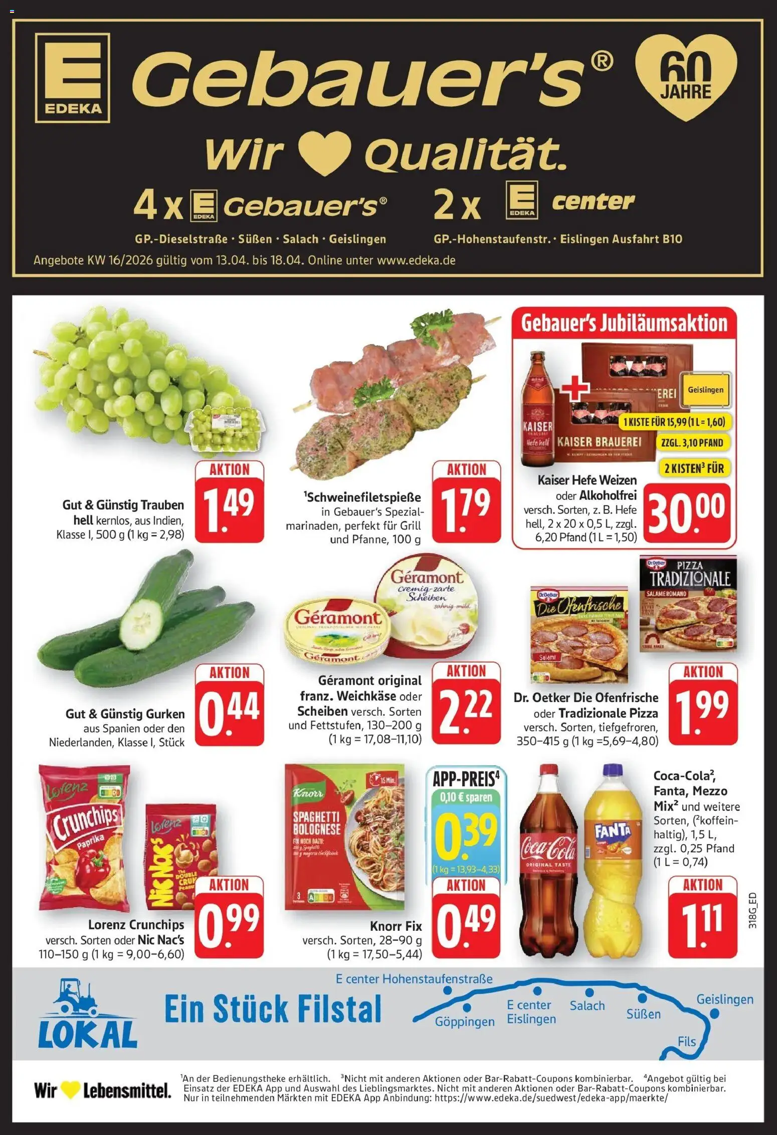 Vorschau von dem Prospekt des Geschäftes Edeka, gültig ab dem 12.04.2026 - Pizza, Chips, Grill, Cola, Fanta, Trauben, Knorr fix, Geramont