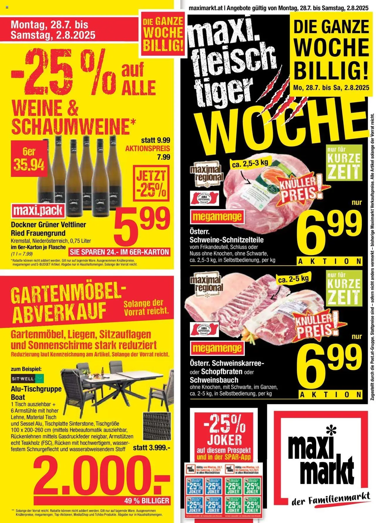  Maximarkt Anif, Bruck an der Großglocknerstraße ab (28.07.2025 - 02.08.2025) - Seite 1 - Wasser, Gartenmöbel, Sessel, Tisch