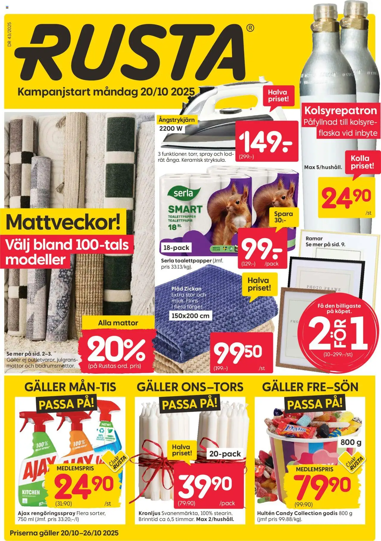 Aktuella reklamblad Rusta är giltig 20/10 2025 > Veckans Erbjudanden gäller från 20/10/2025 till 26/10/2025 sidnummer 1