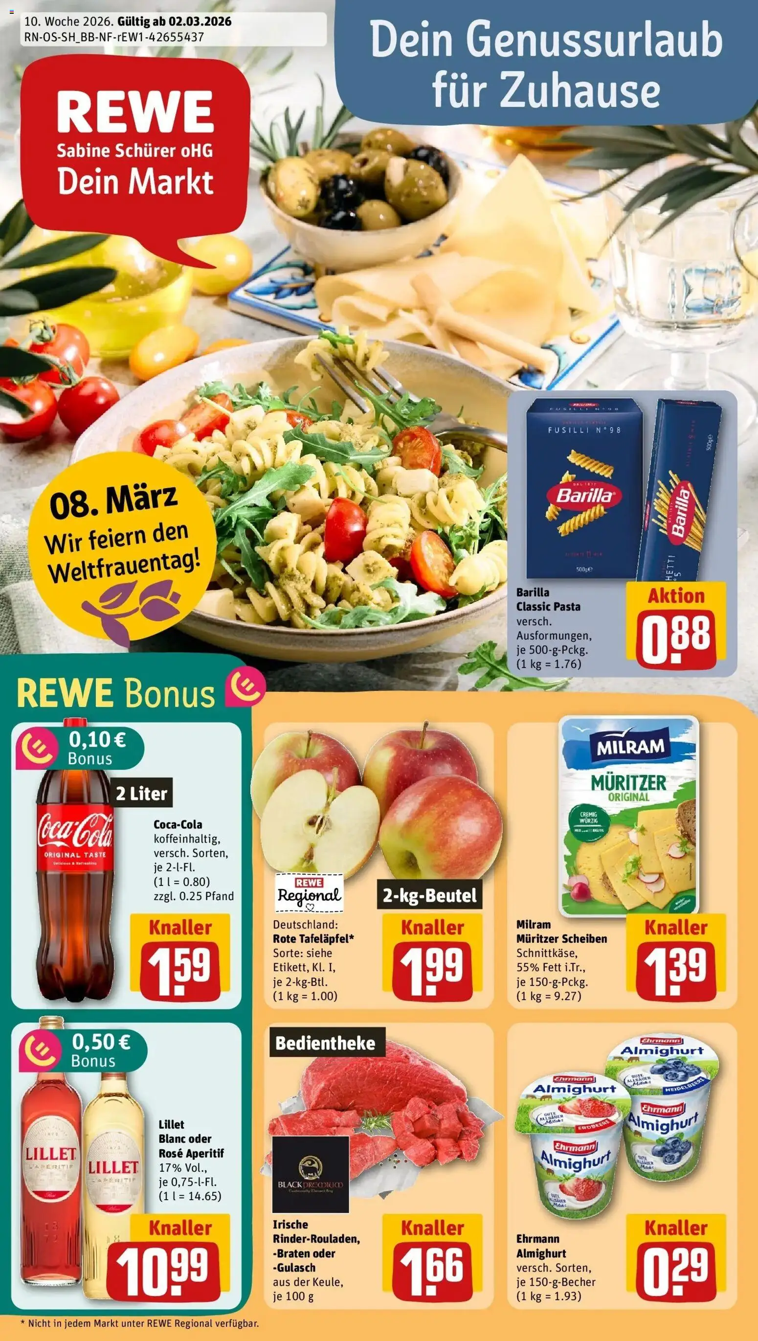 Vorschau von dem Prospekt des Geschäftes Rewe, gültig ab dem 01.03.2026 - Lillet, Pasta, Gulasch, Barilla, Milram, Ehrmann almighurt