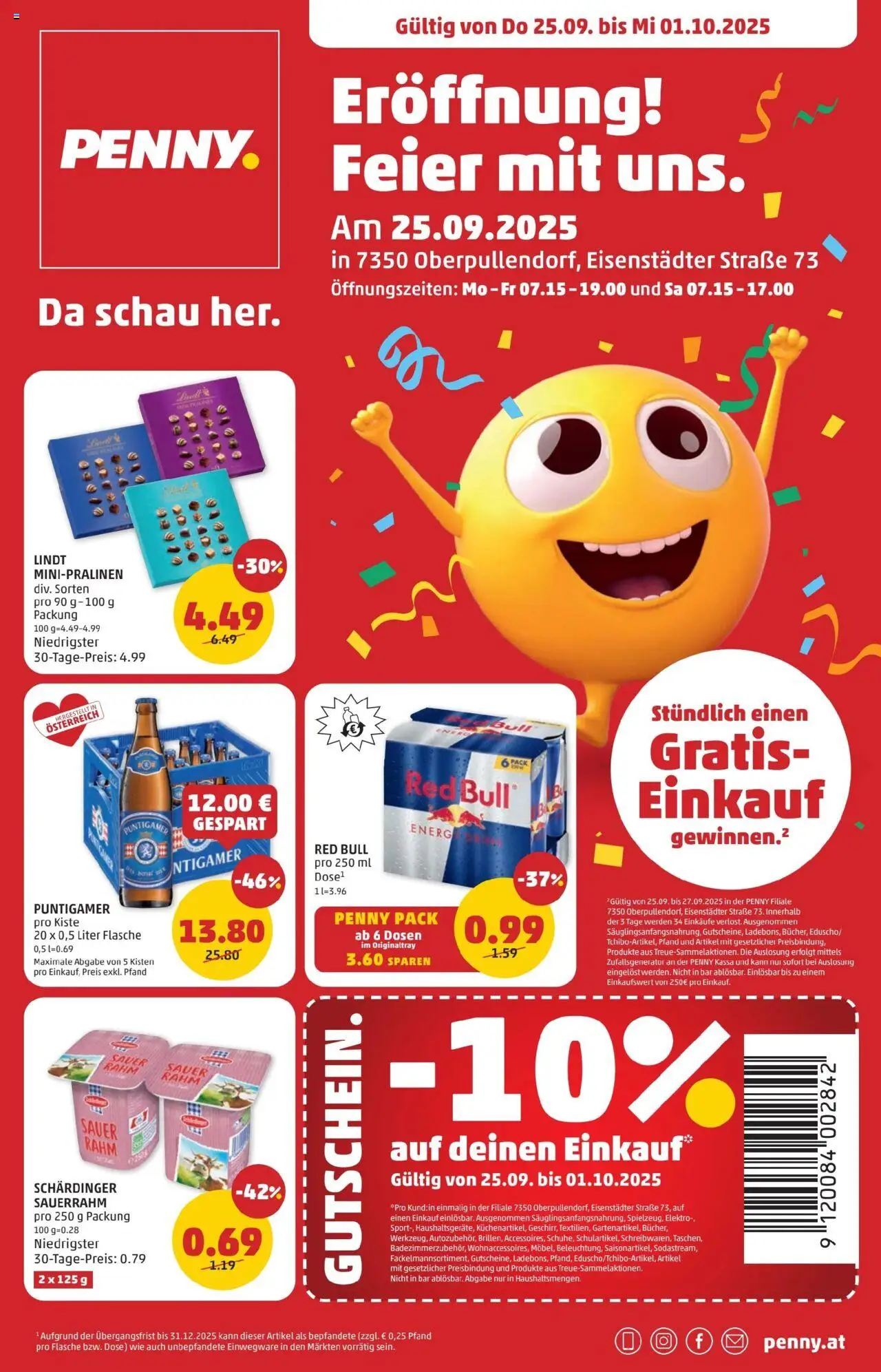  PENNY Flugblatt 25.09.2025 - Angebote "Eröffnung in 7350 Oberpullendorf" - Seite 1