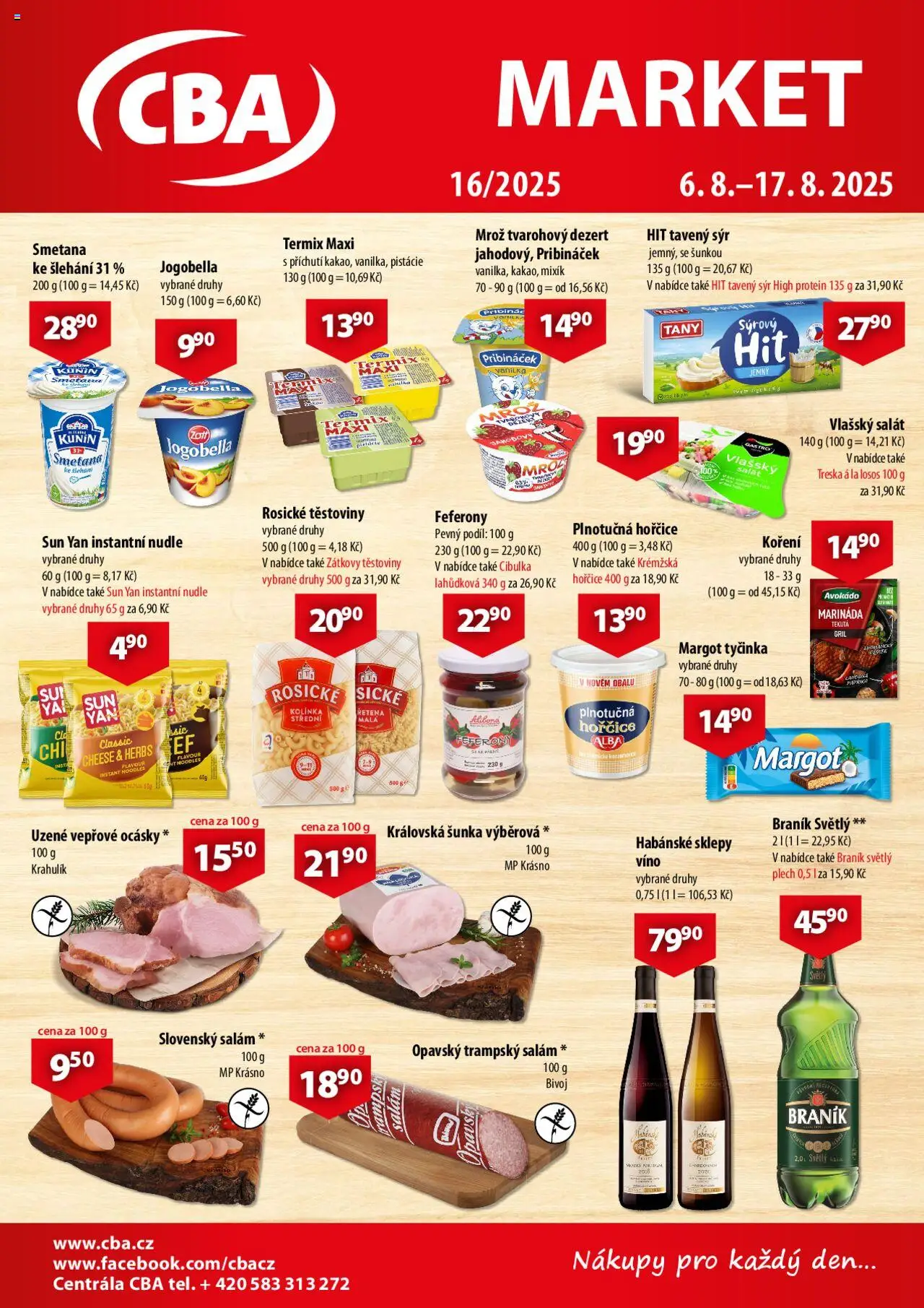  CBA Leták - Market (06.08.2025 - 17.08.2025) - Sýr, Víno, Braník, Smetana, Salát, Dezert, Šunka, Nudle