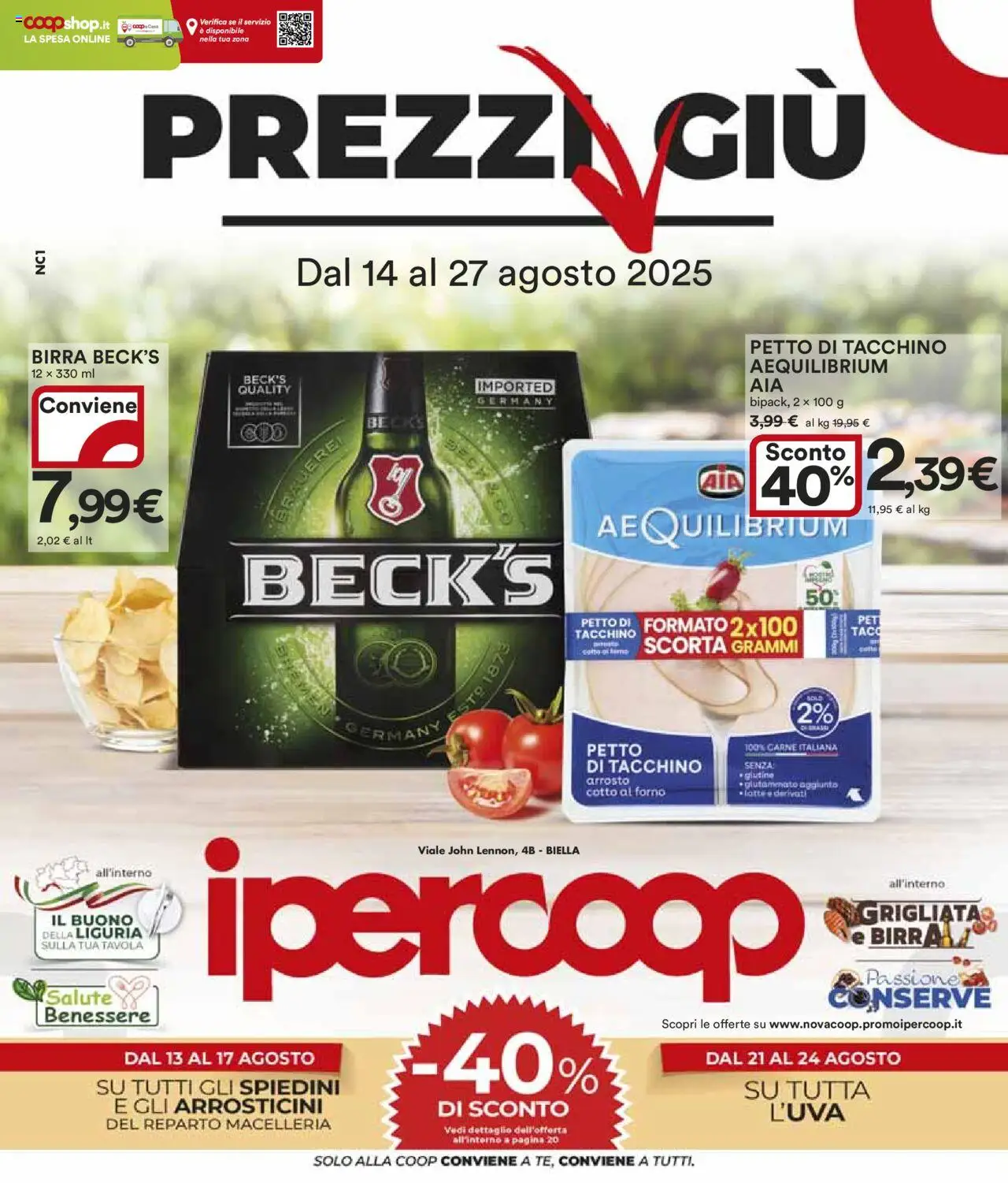 Volantino Ipercoop valido da 14/08/2025 numero di pagina 1 - Forno, Carne, Arrosticini, Tacchino, Arrosto, Spiedini, Petto di tacchino, Conserve