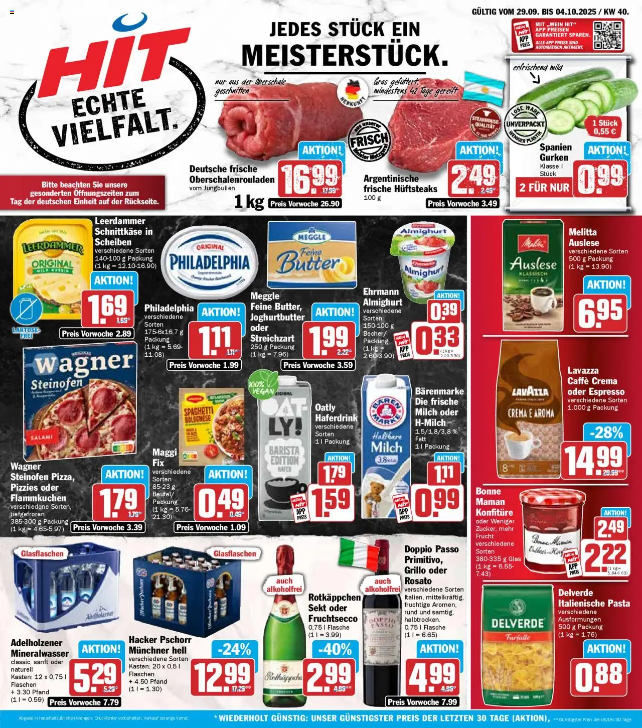 HIT Prospekt ab 29.09.2025 nächste Woche > Bayern - Pasta, Maggi, Mineralwasser, Lavazza, Salami, Sekt, Melitta, Doppio Passo
