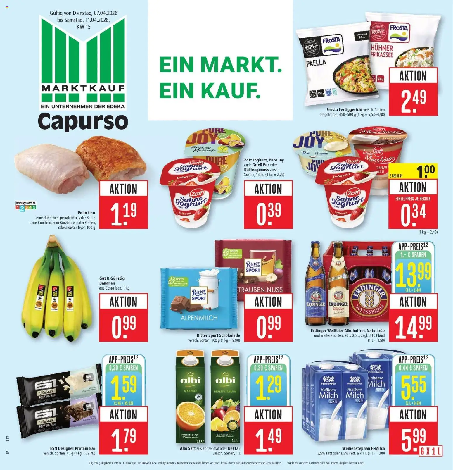 Vorschau von dem Prospekt des Geschäftes Marktkauf, gültig ab dem 05.04.2026 - Schokolade, Joghurt, Ritter sport, Frosta, Trauben, Saft, Weißbier, Haltbare milch