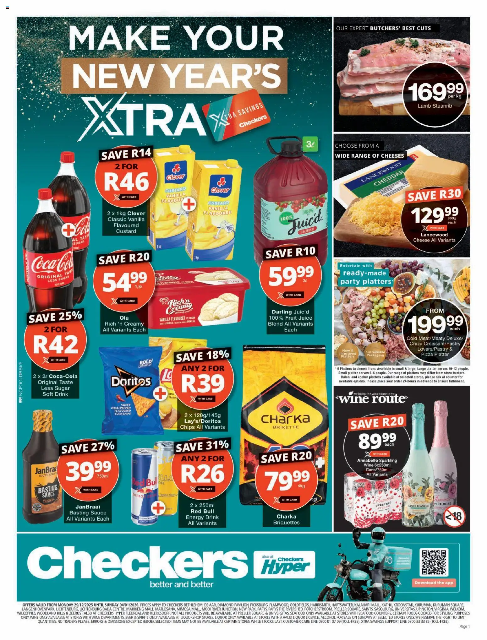 Preview of Checkers flyer valid from 29/12/2025 - Ice cream, Alcohol, Juice, Beer, Energy drink, Custard, Vanilla, Cheddar